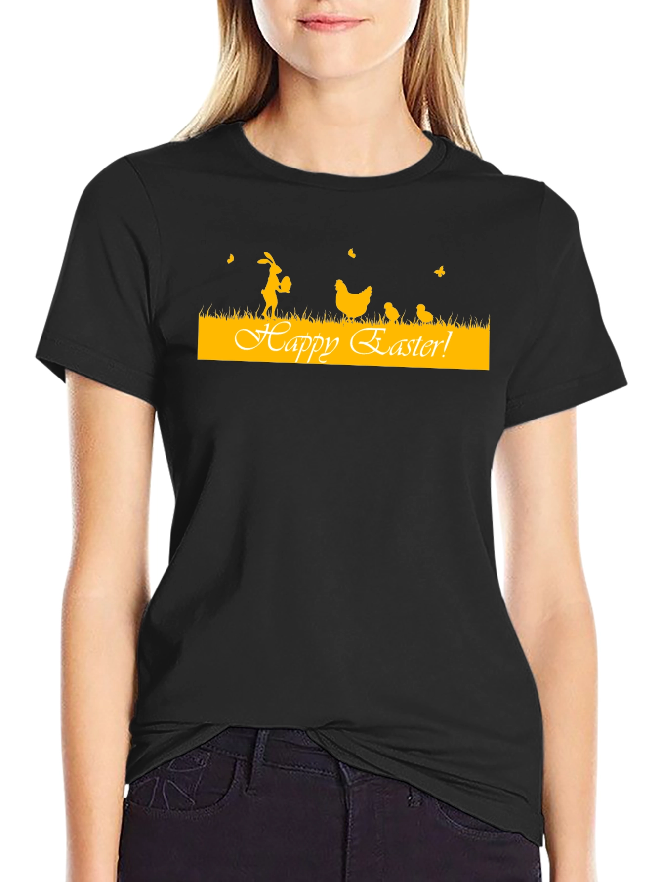 Camiseta Negra con Diseño de Pascua