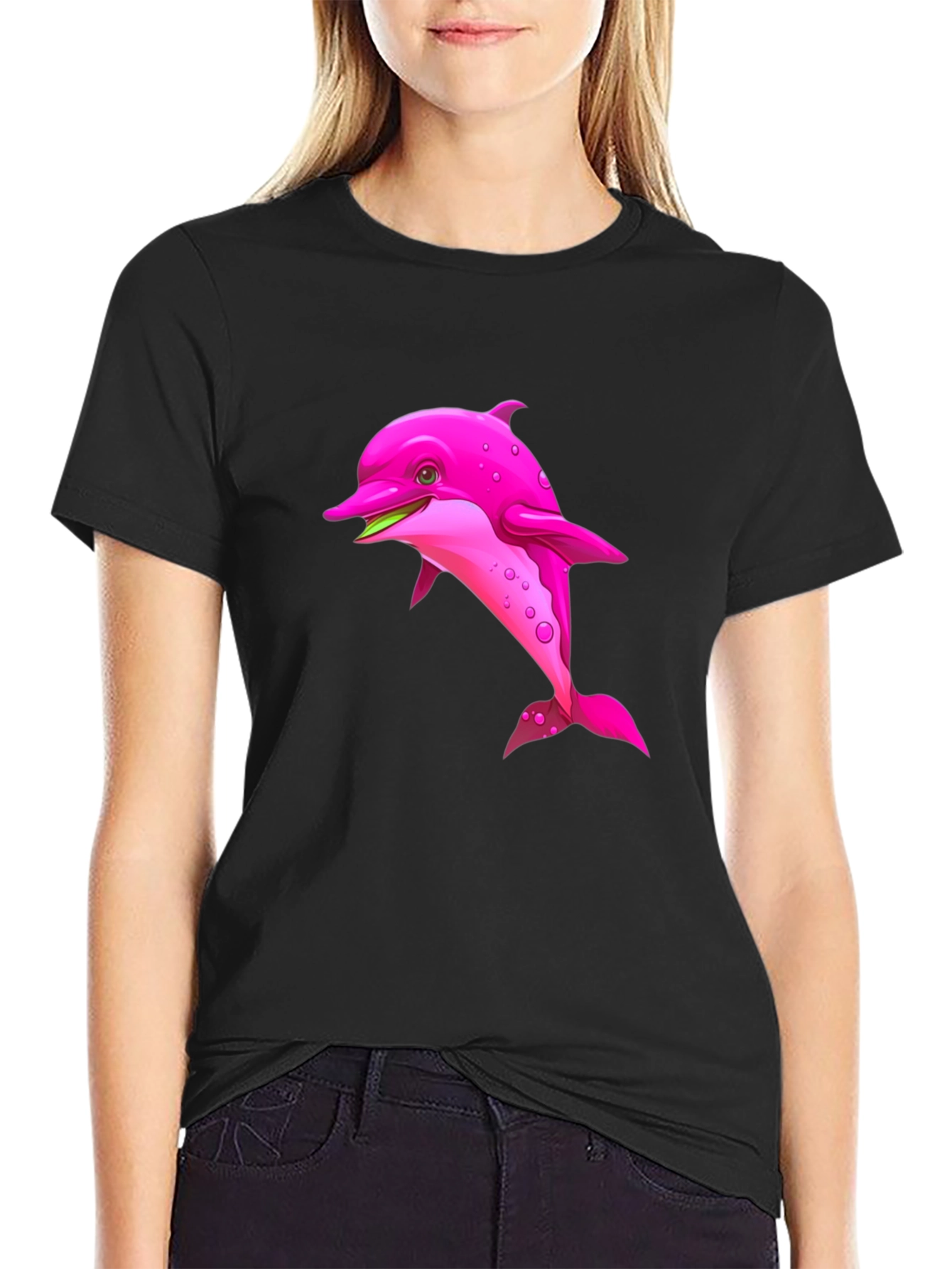 Black Pink Dolphin Graphic Black T-Shirt view 2
