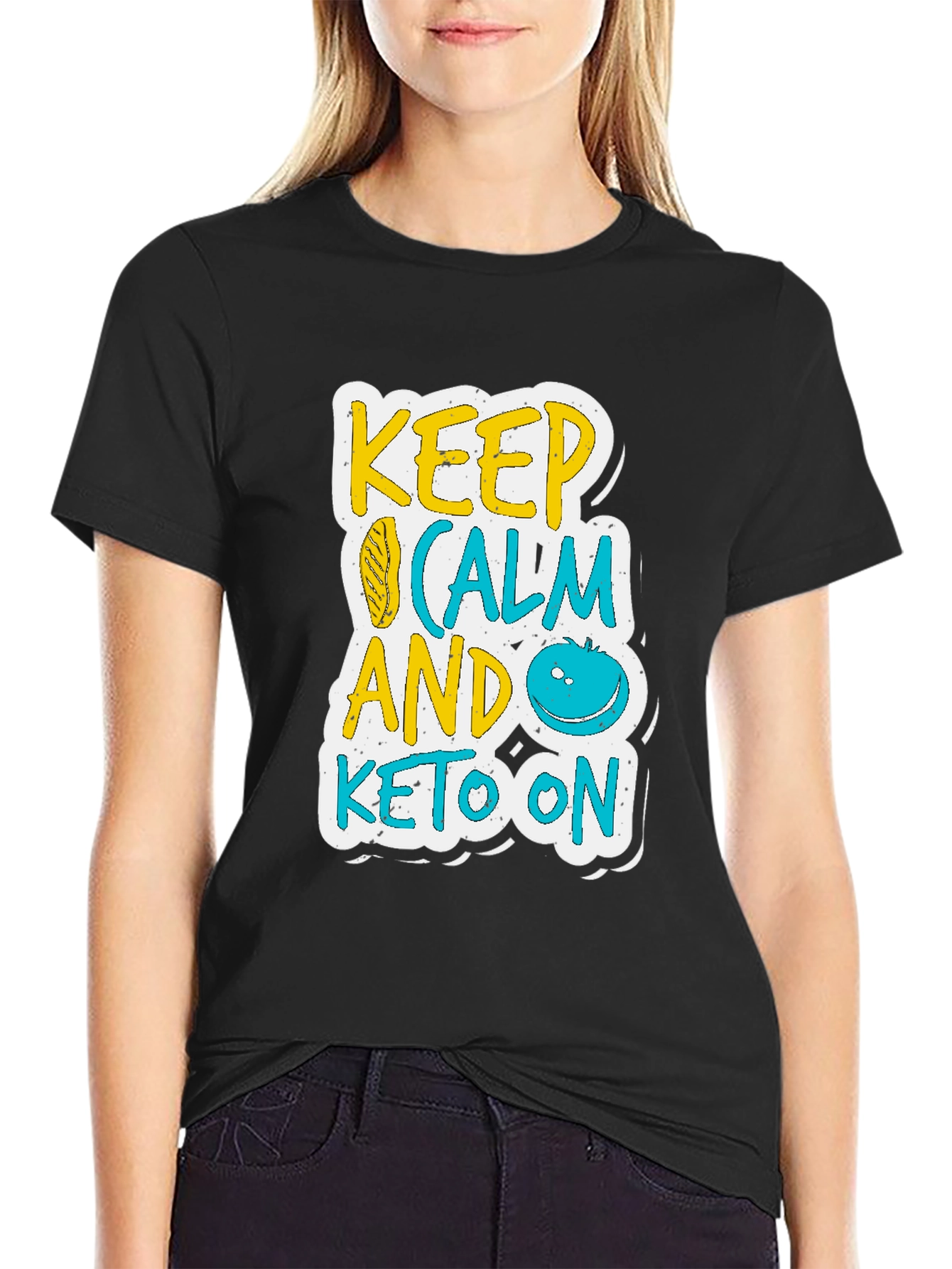 Black Keep Calm and Keto On Black T-Shirt view 2