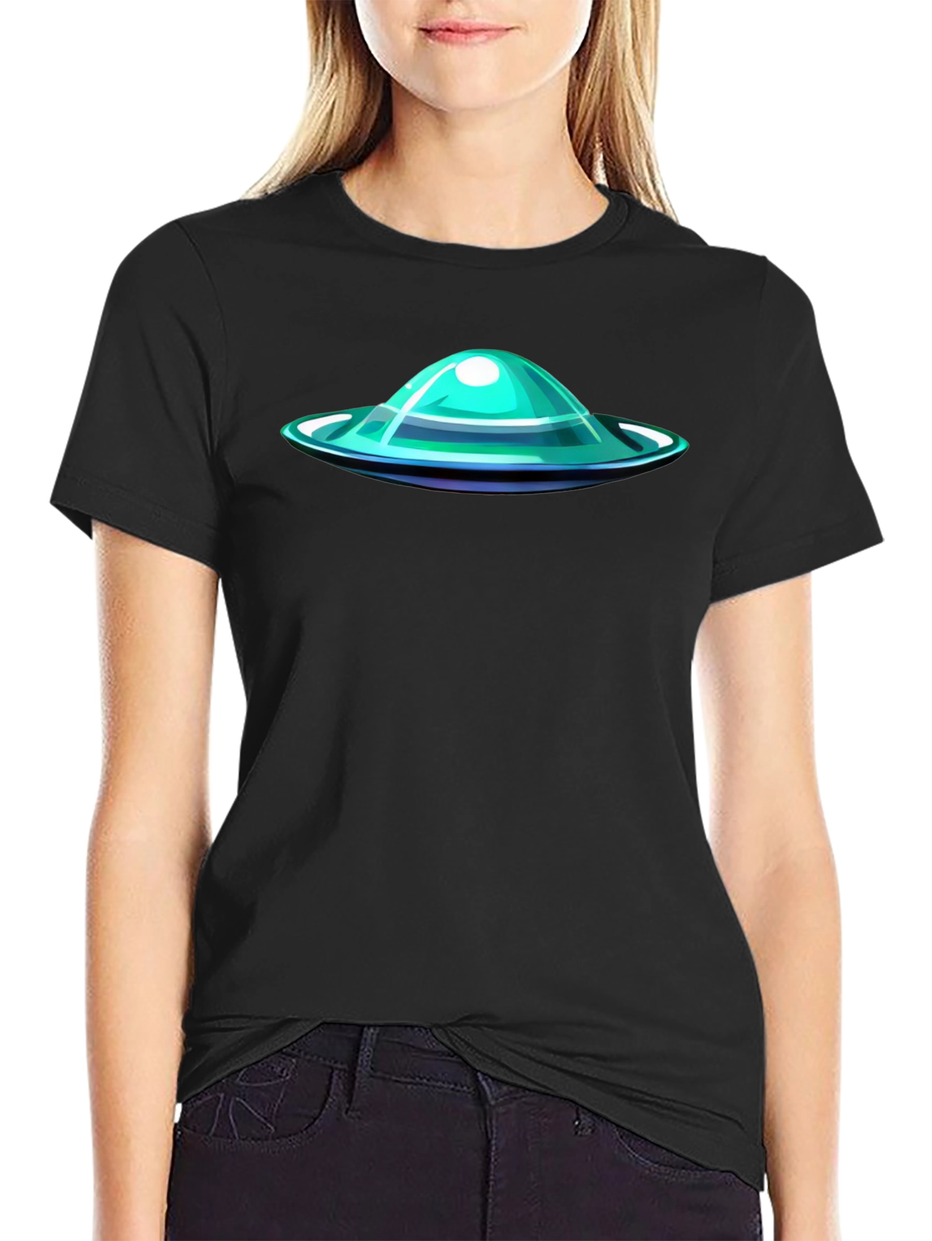 Black UFO Graphic Tee - Black Casual T-Shirt view 2