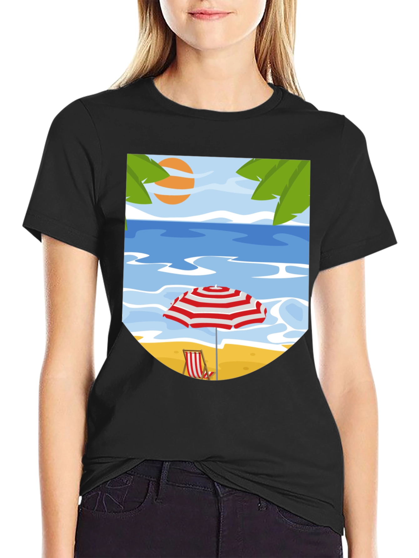 Black Beach Scene Graphic Tee - Black Cotton T-Shirt view 2