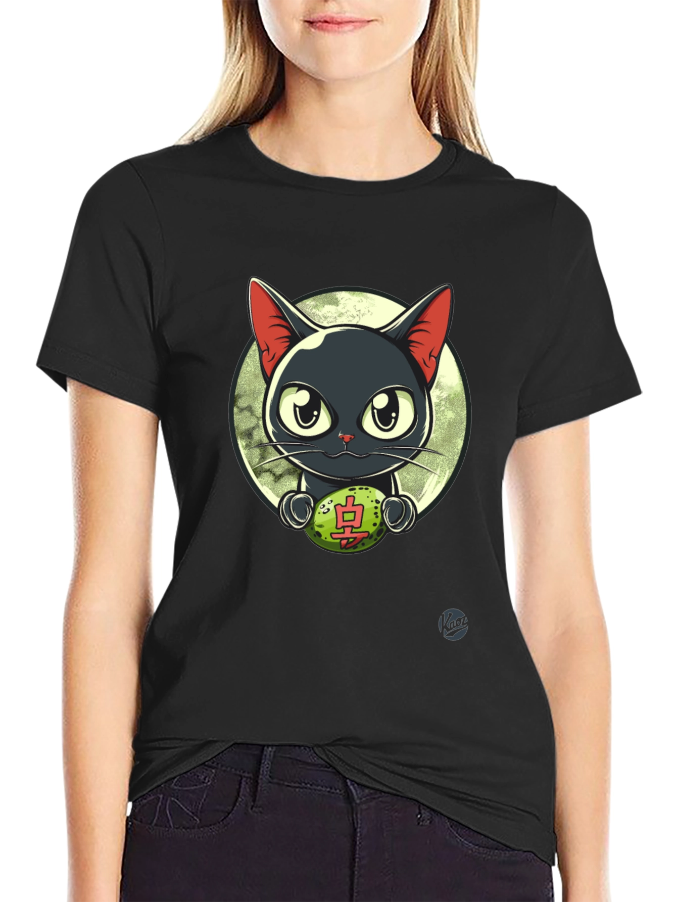 Black Cool Cat T-Shirt - Lucky Charm Design view 2