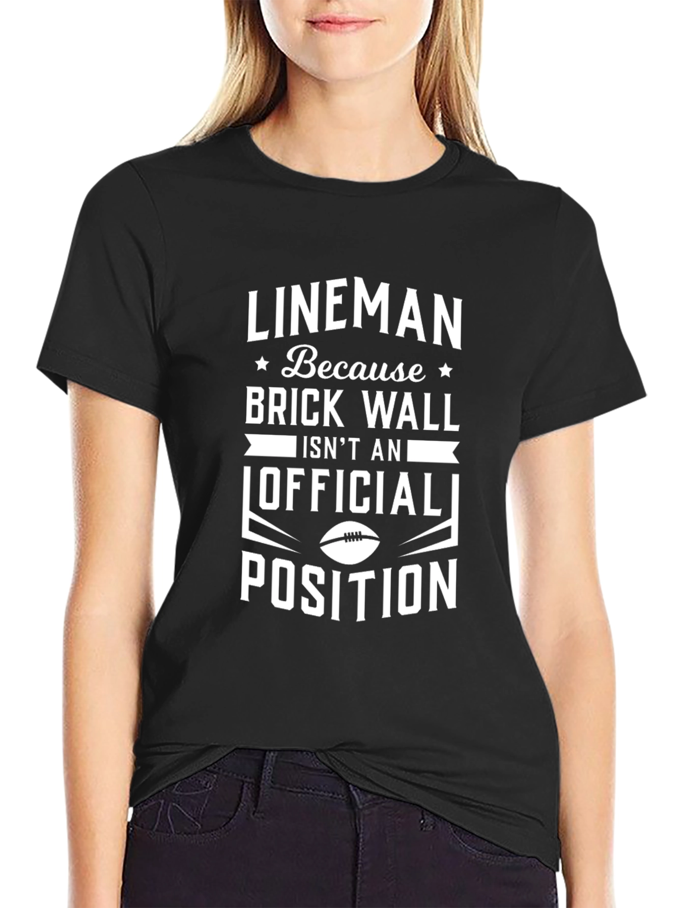 Black Lineman Brick Wall T-Shirt - Football Player Gift view 2