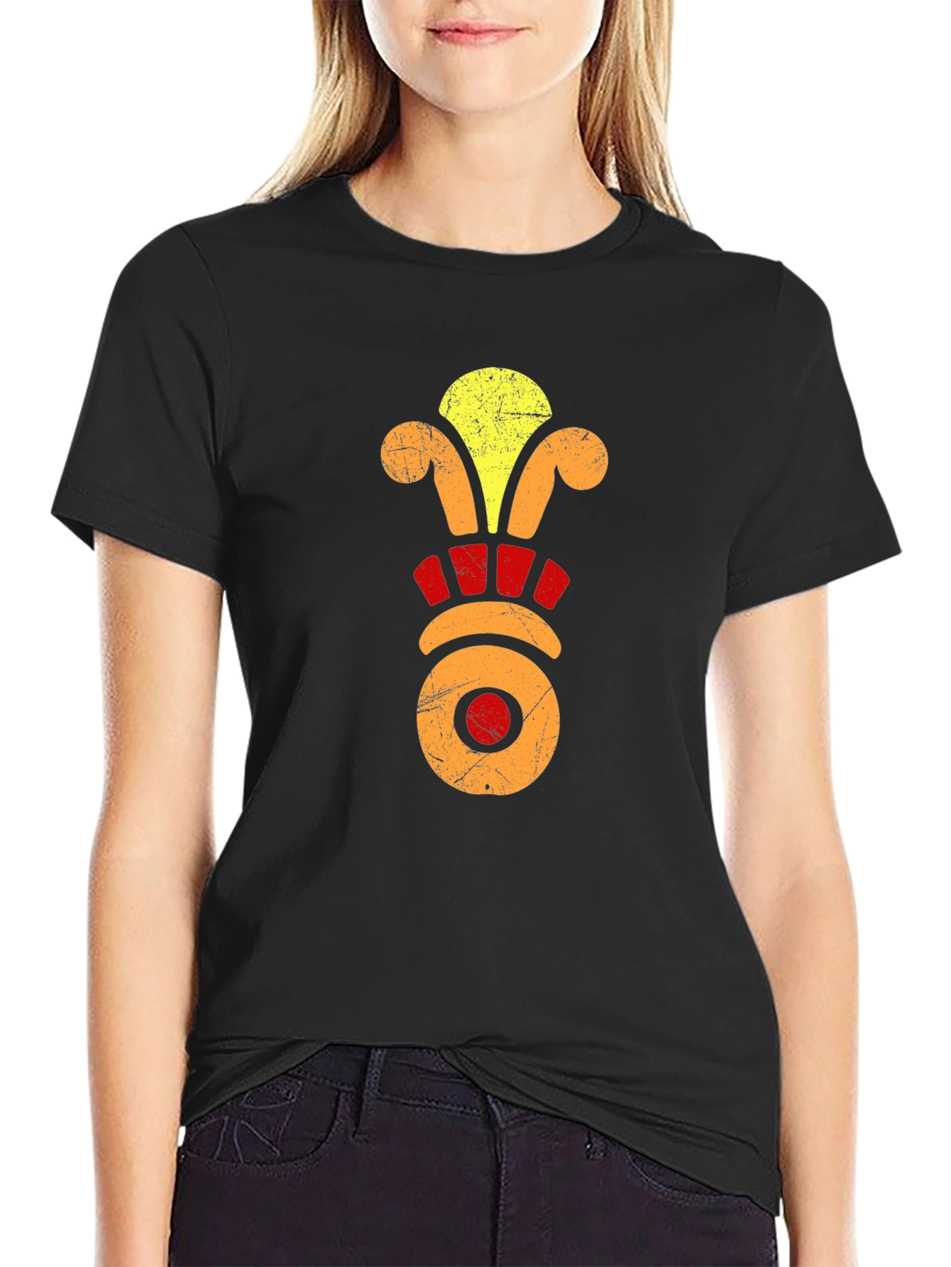 Black Aztec Motif Black T-Shirt view 2