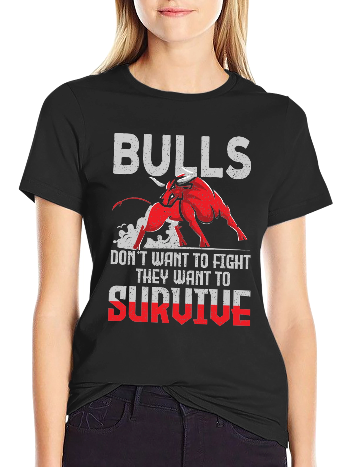Black Bulls Graphic Print Black T-Shirt view 2
