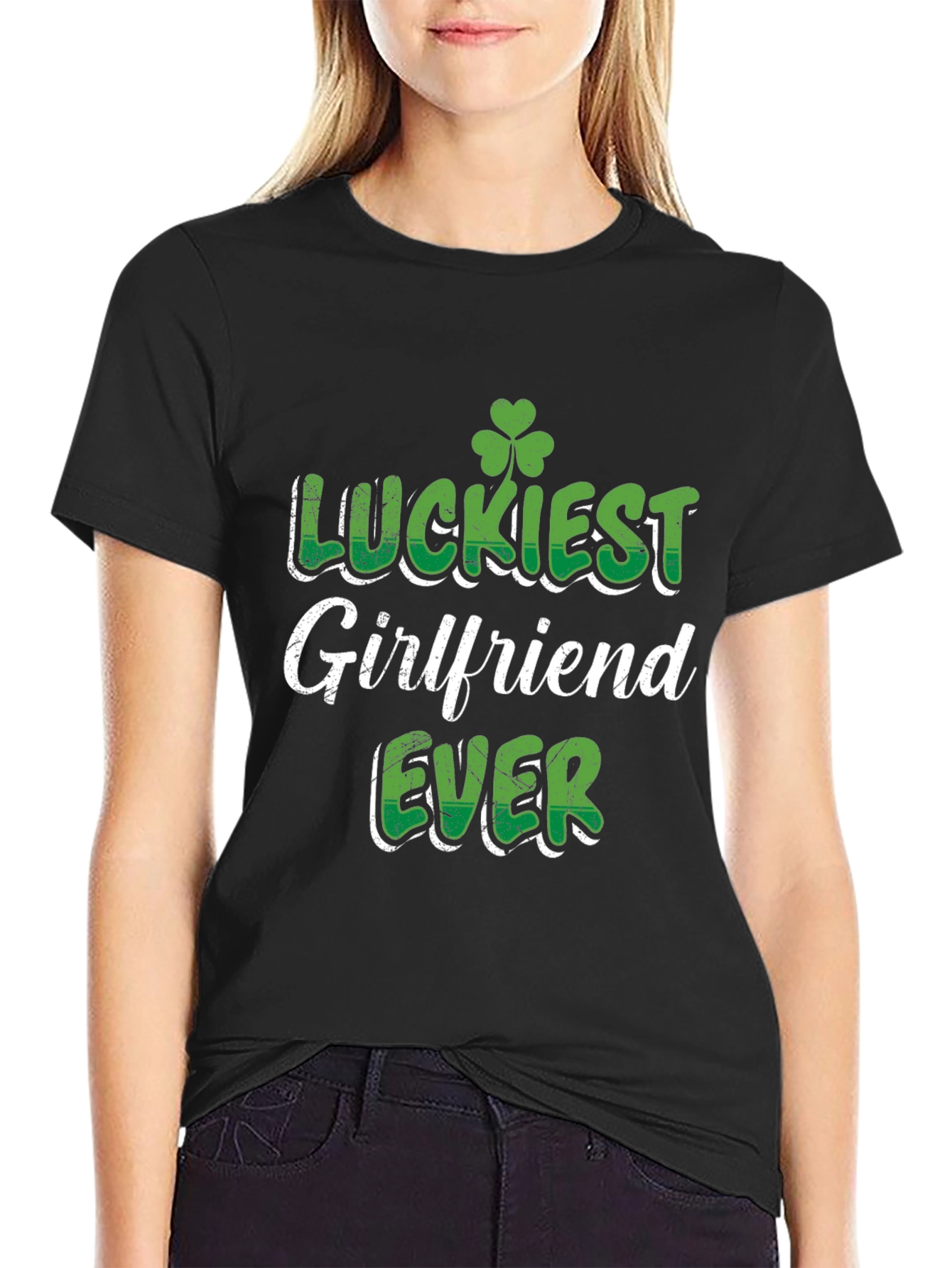 Black Luckiest Girlfriend Ever St. Patrick's Day T-Shirt view 2