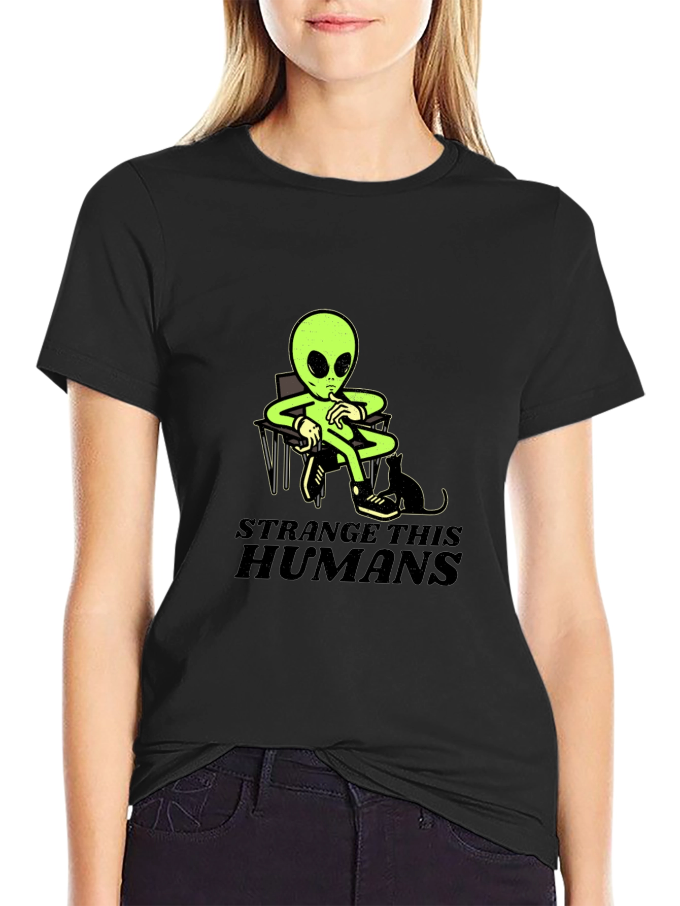 Black Strange This Humans Alien Black T-Shirt view 2