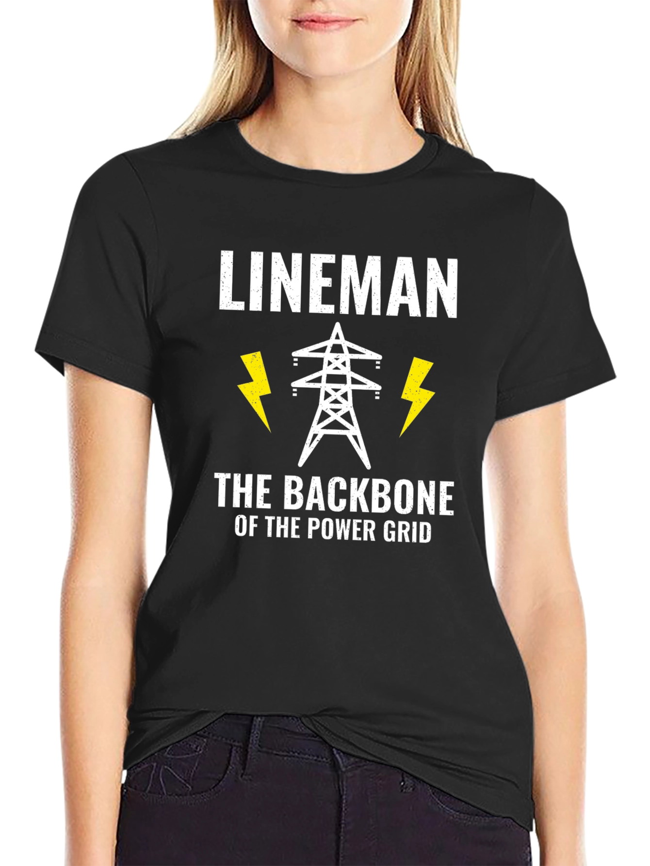 Black Lineman Power Grid Backbone Black T-Shirt view 2