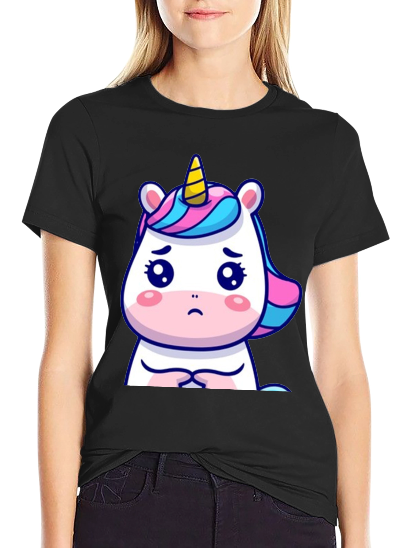 Black Sad Unicorn Graphic Tee - Black Cotton Comfort view 2