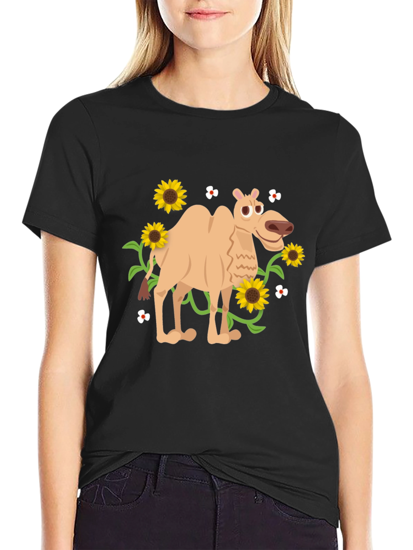 Black Camel and Sunflowers Graphic Tee view 2