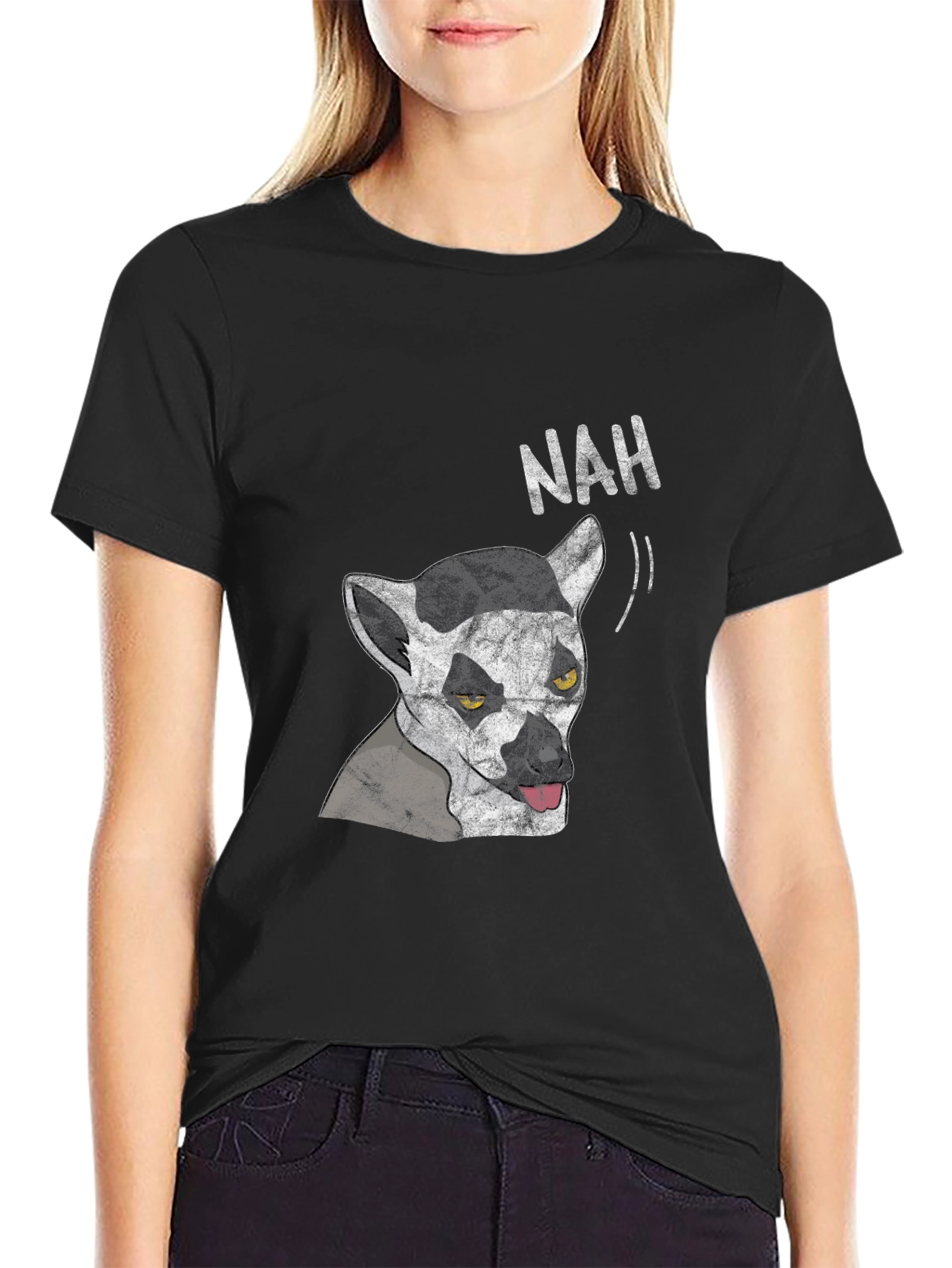 Black Lemur 'Nah' Graphic Tee - Black Cotton T-Shirt view 2