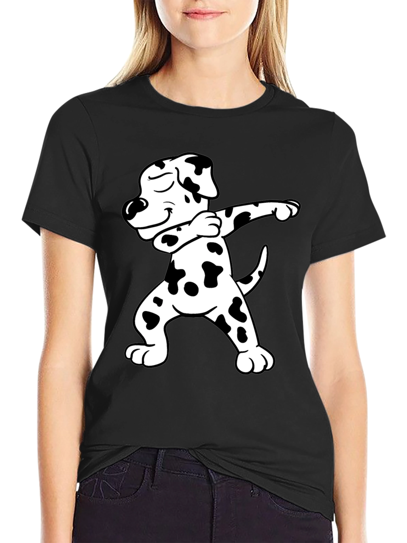 Black Dabbing Dalmatian Graphic Tee - Black view 2