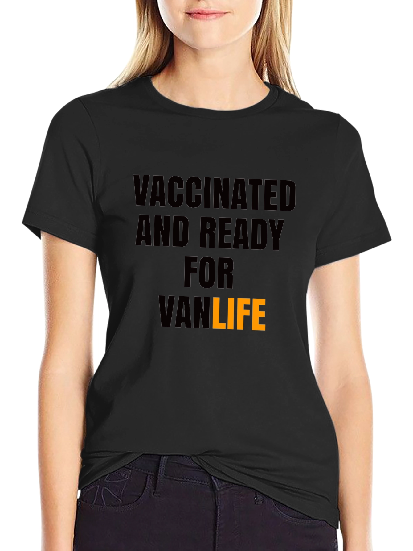 Black Vaccinated Van Life T-Shirt - Black view 2