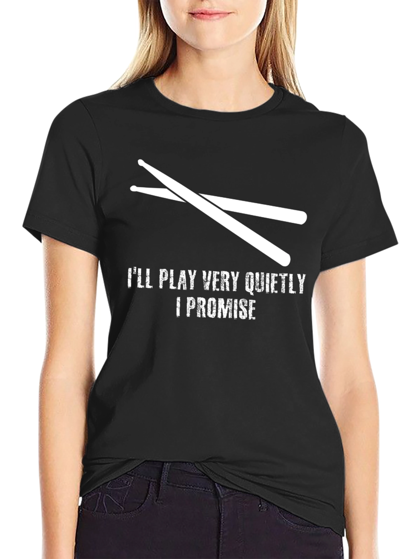 Black Drummer T-Shirt - I'll Play Very Quietly Promise view 2