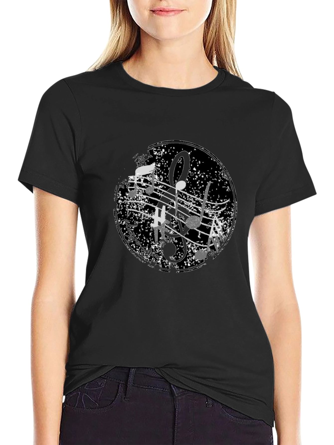 Black Musical Note Graphic Black T-Shirt view 2