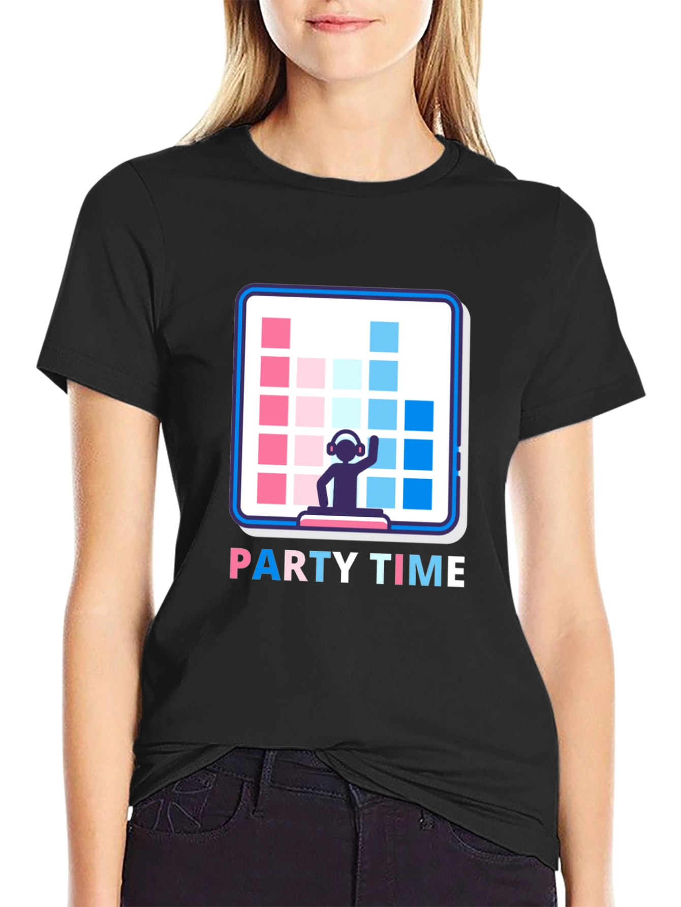 Black Party Time DJ Graphic Tee - Black Cotton T-Shirt view 2