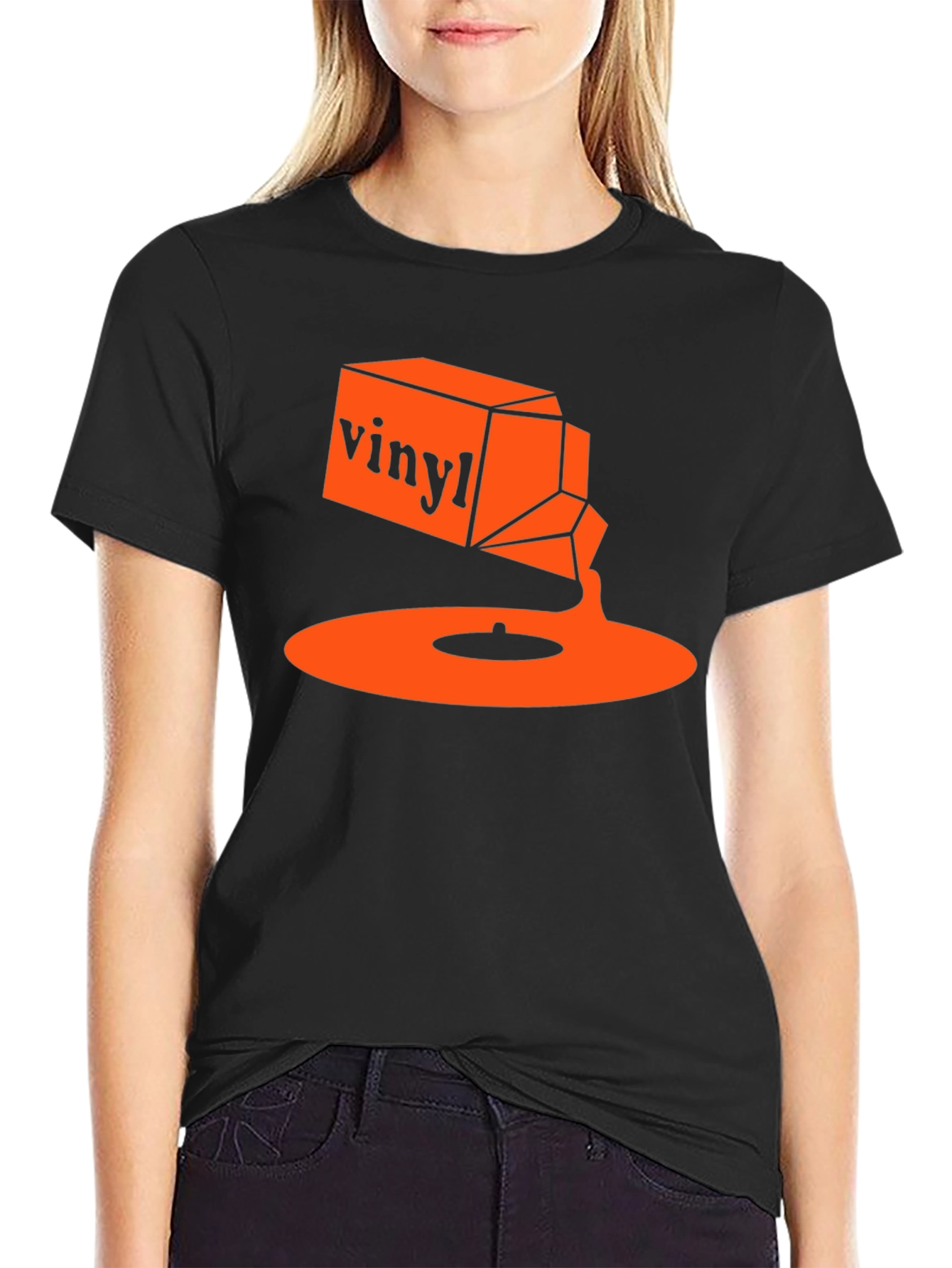 Black Vinyl Music T-Shirt - Retro Orange Design view 2