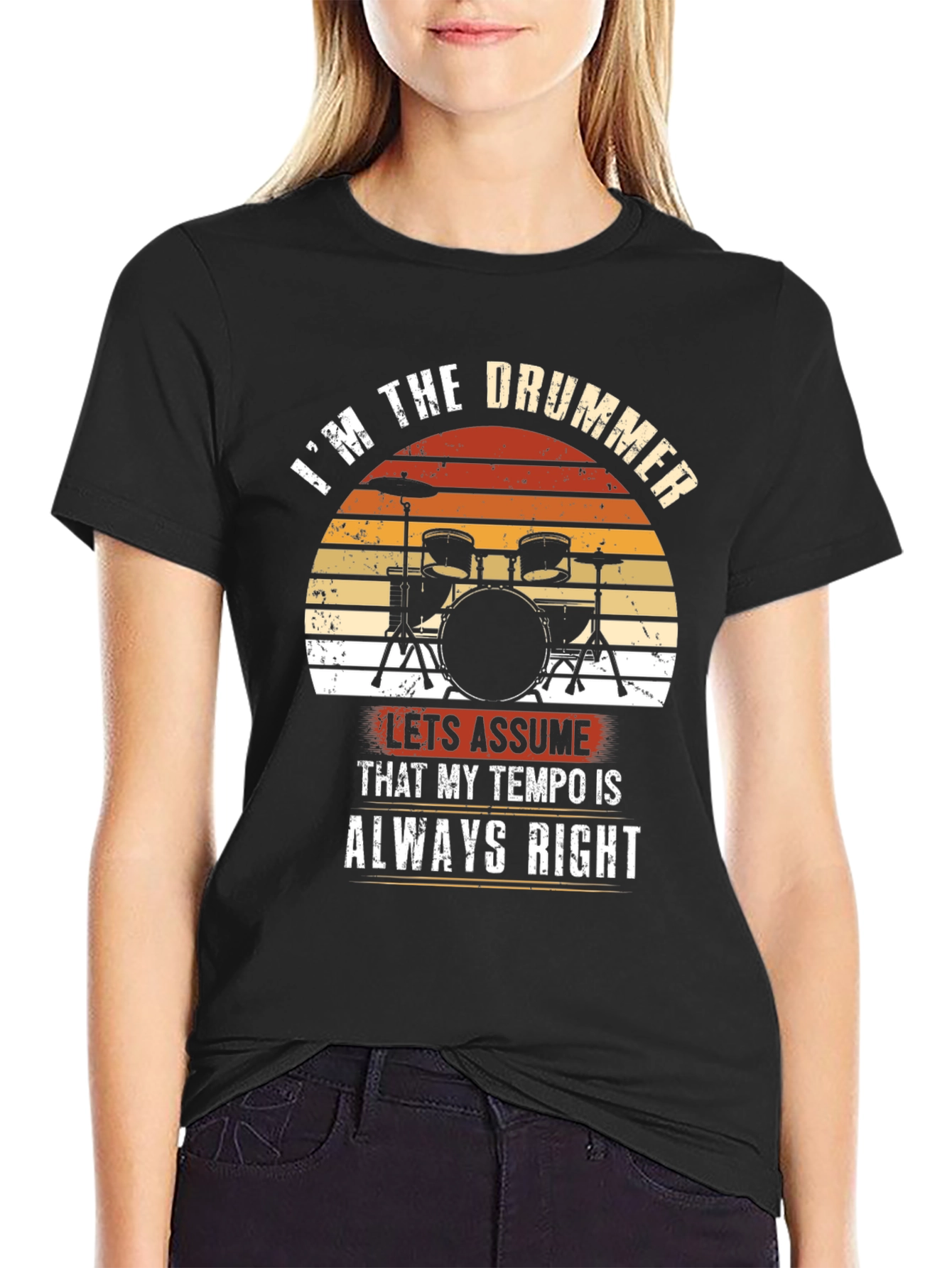 Black I'm the Drummer T-Shirt - Tempo Always Right view 2