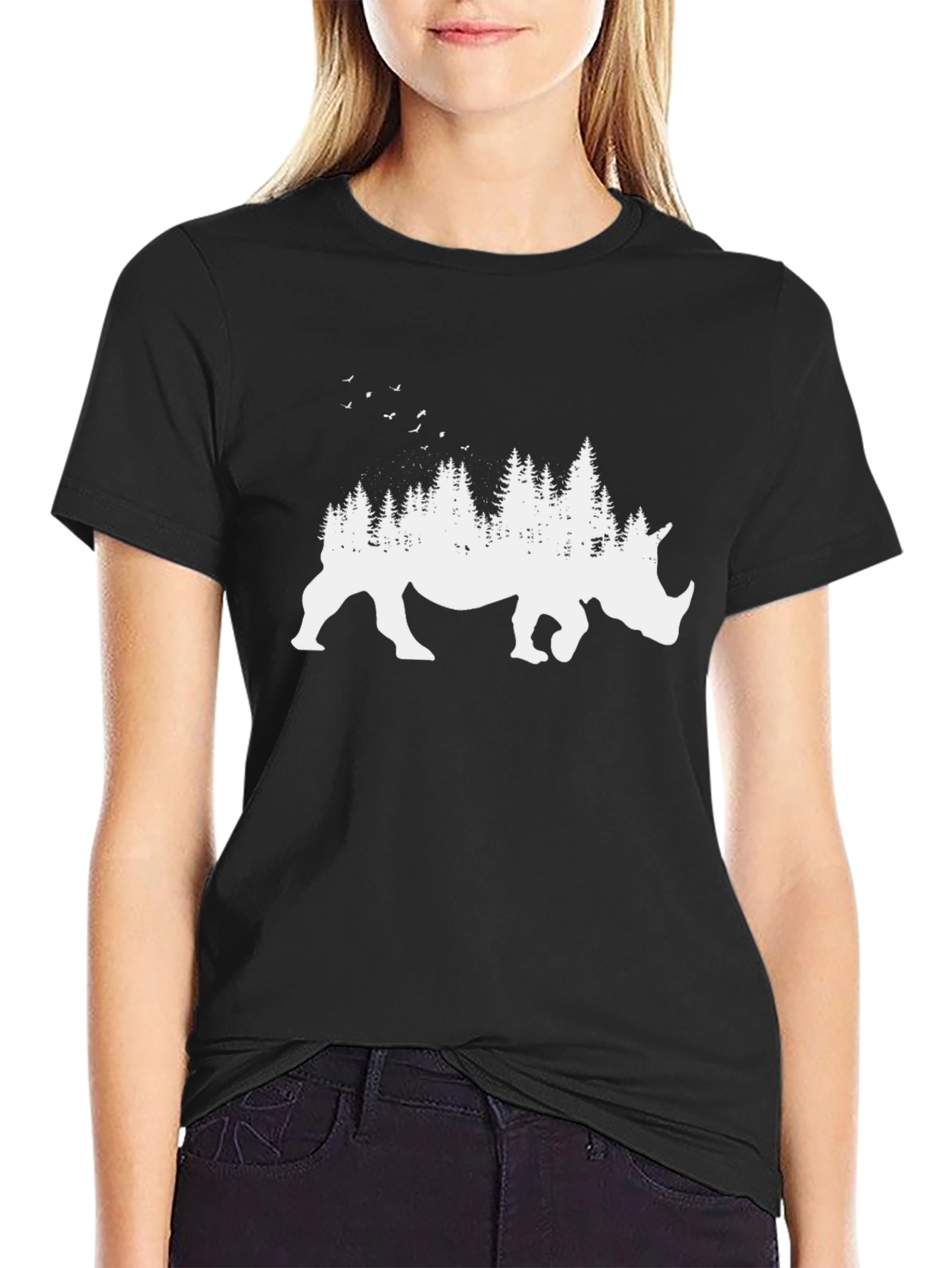 Black Rhino Forest Graphic Tee - Nature Inspired Shirt view 2