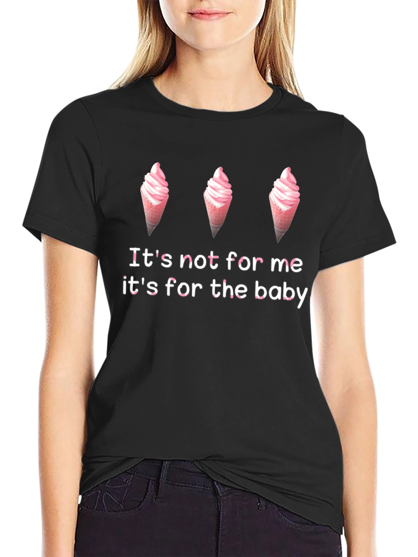 Black Funny Pregnancy Ice Cream T-Shirt - "It's For The Baby" view 2