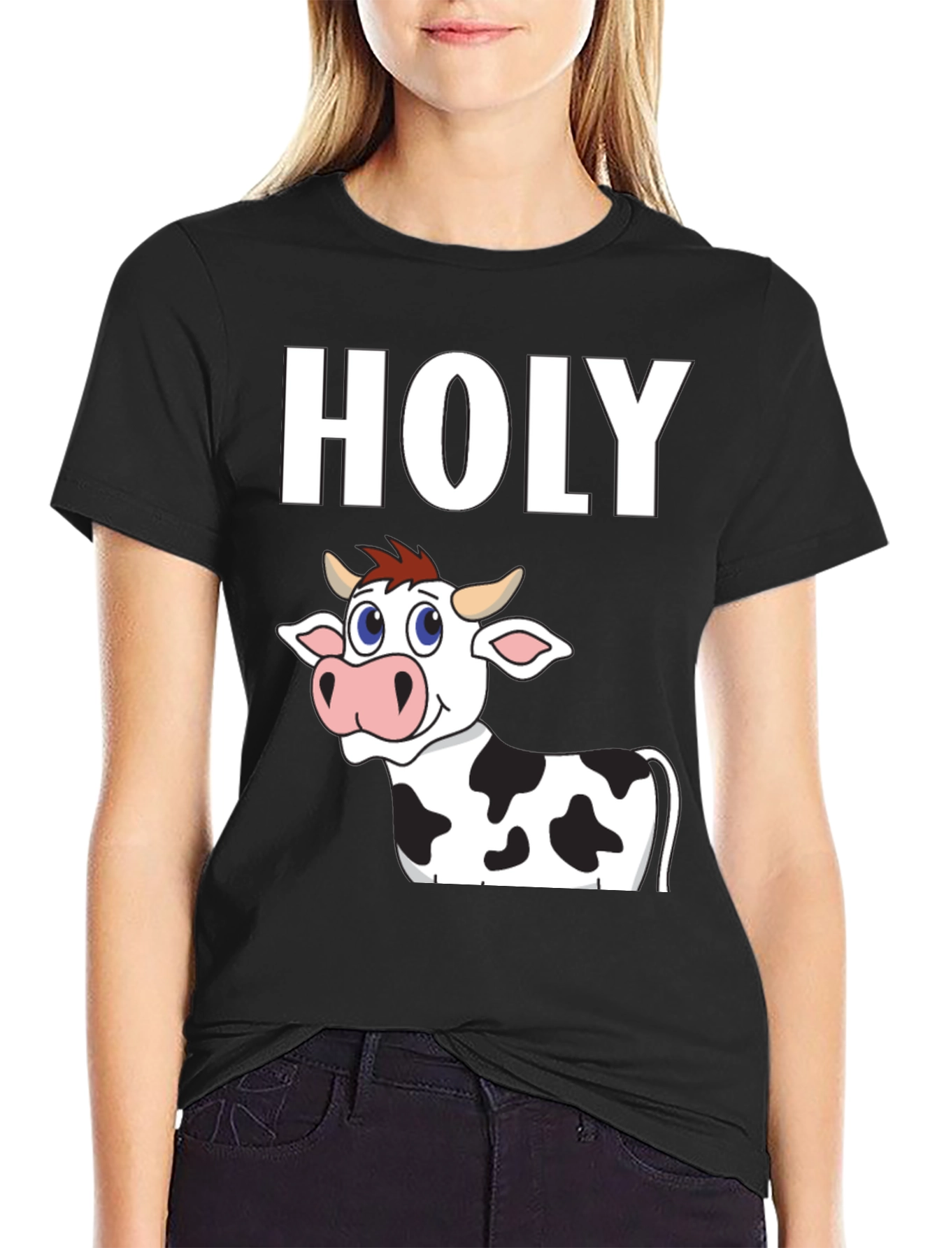 Black Holy Cow T-Shirt - Funny Cartoon Animal Tee view 2
