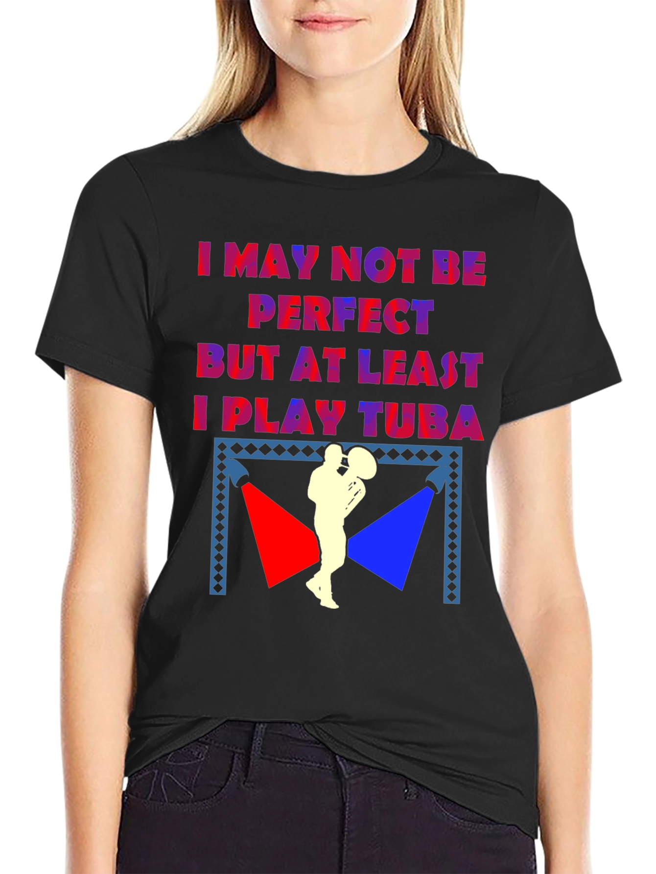 Black Tuba Player Graphic Tee - Musician Novelty Shirt view 2