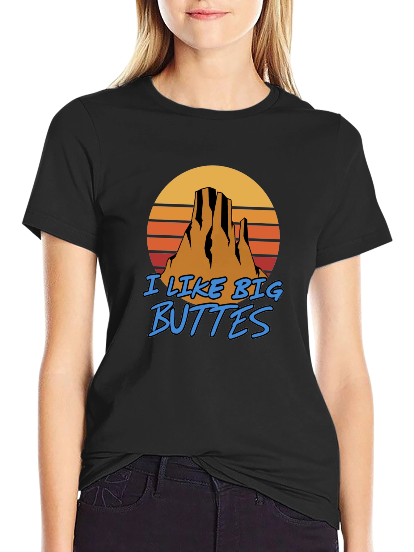 Black I Like Big Buttes Men's Graphic Tee - Desert Mountain Sunset T-Shirt view 2