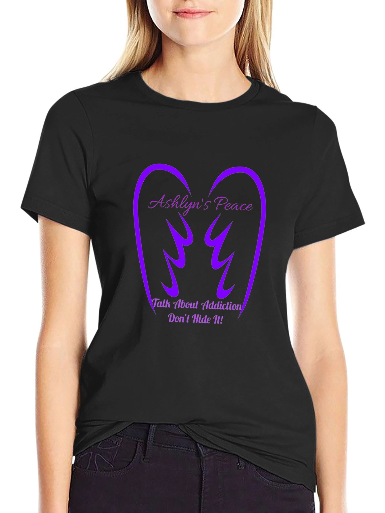 Black Ashlyn's Peace Addiction Awareness T-Shirt view 2