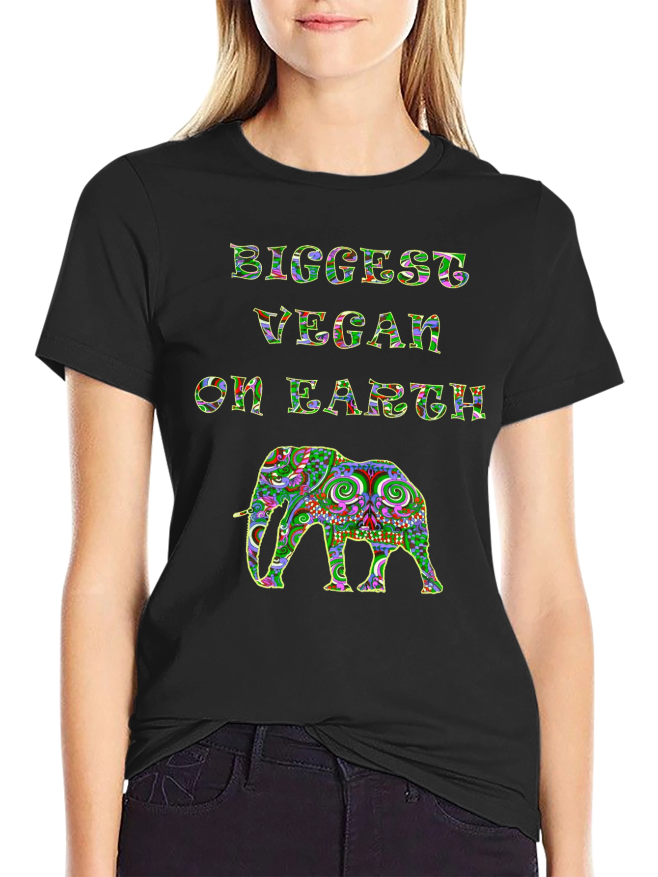 Black Biggest Vegan on Earth Elephant Graphic T-Shirt view 2