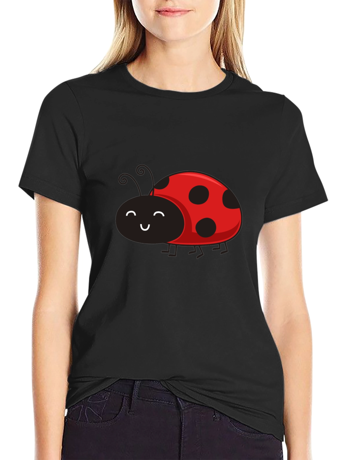 Black Ladybug Graphic Tee - Soft Cotton Blend view 2
