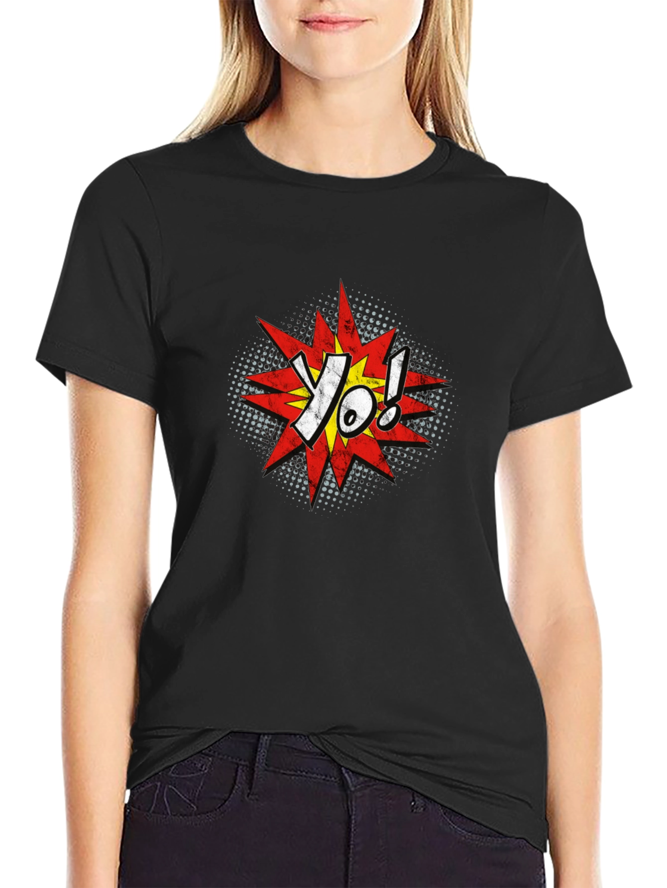 Black Yo! Comic Style Graphic T-Shirt - Black view 2