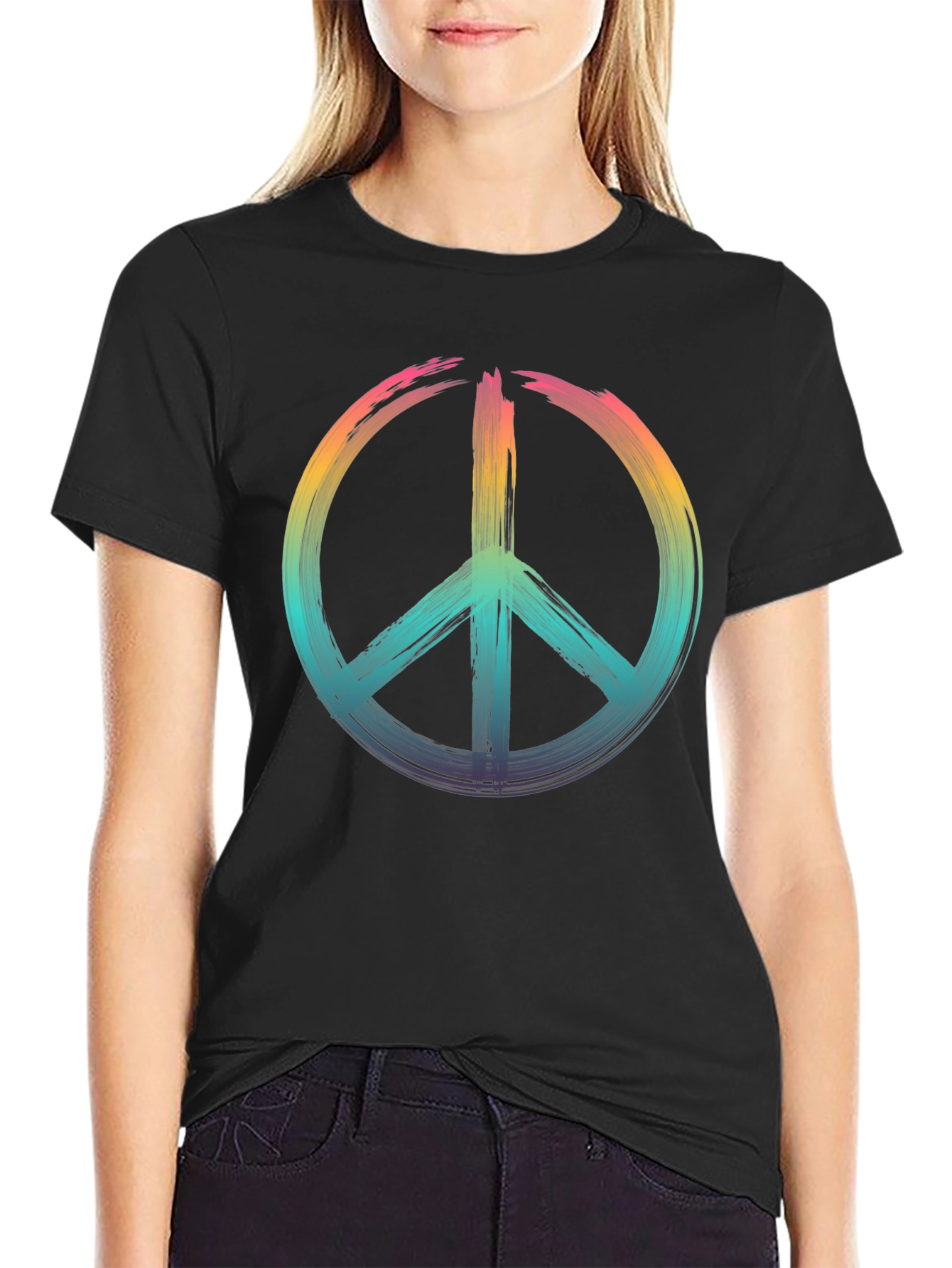 Black Peace Sign Rainbow T-Shirt - Soft Cotton Blend view 2