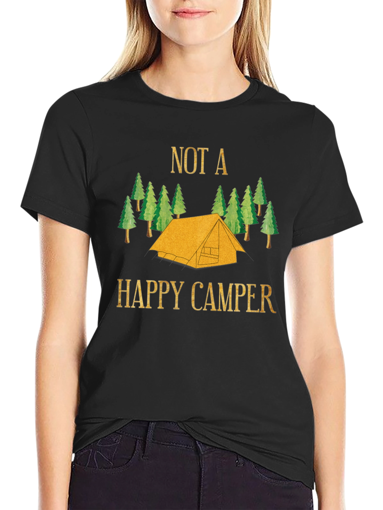 Black Not a Happy Camper Graphic Tee - Black Cotton view 2