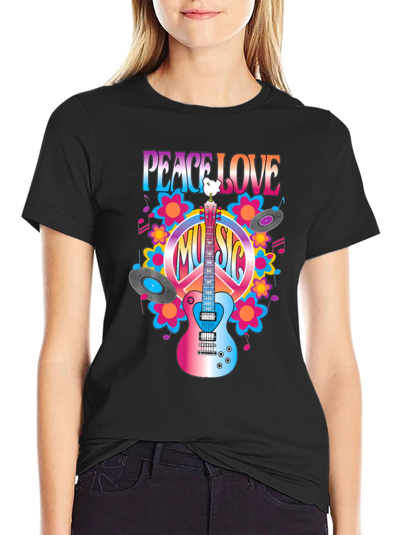 Black Peace Love Music T-Shirt view 2