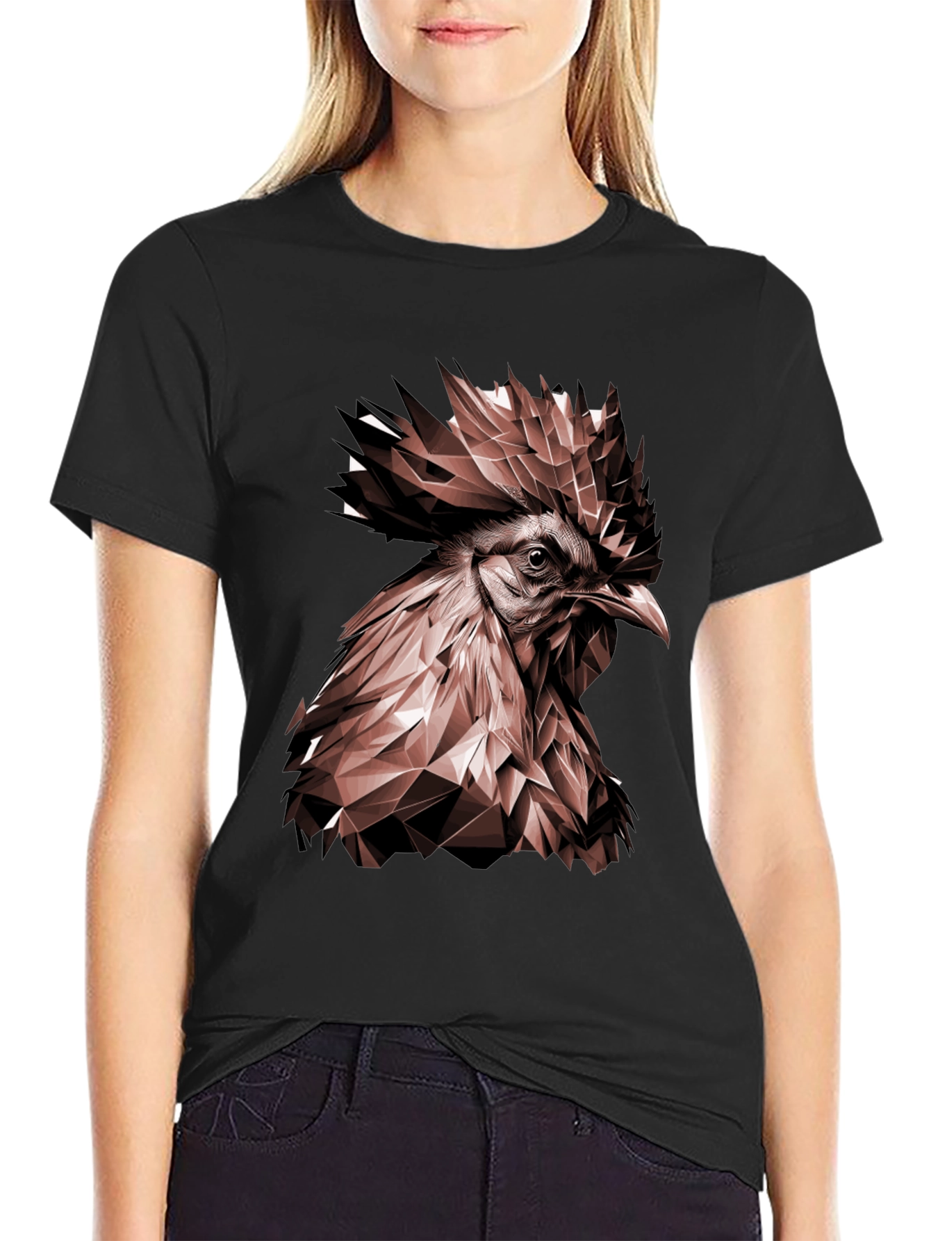 Black Geometric Rooster Graphic Tee - Bold & Stylish view 2