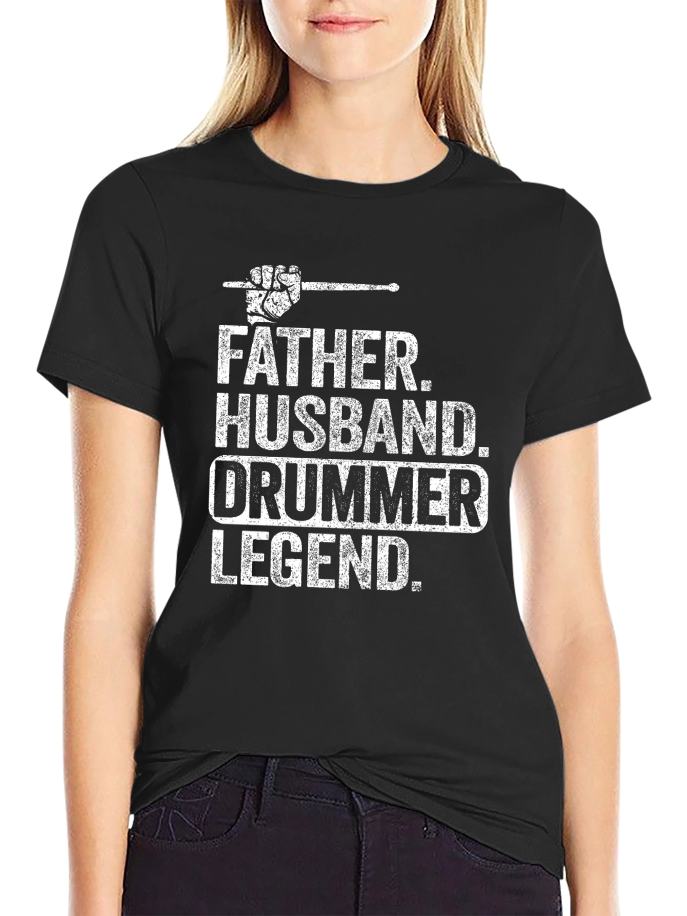 Black Father Husband Drummer Legend T-Shirt view 2