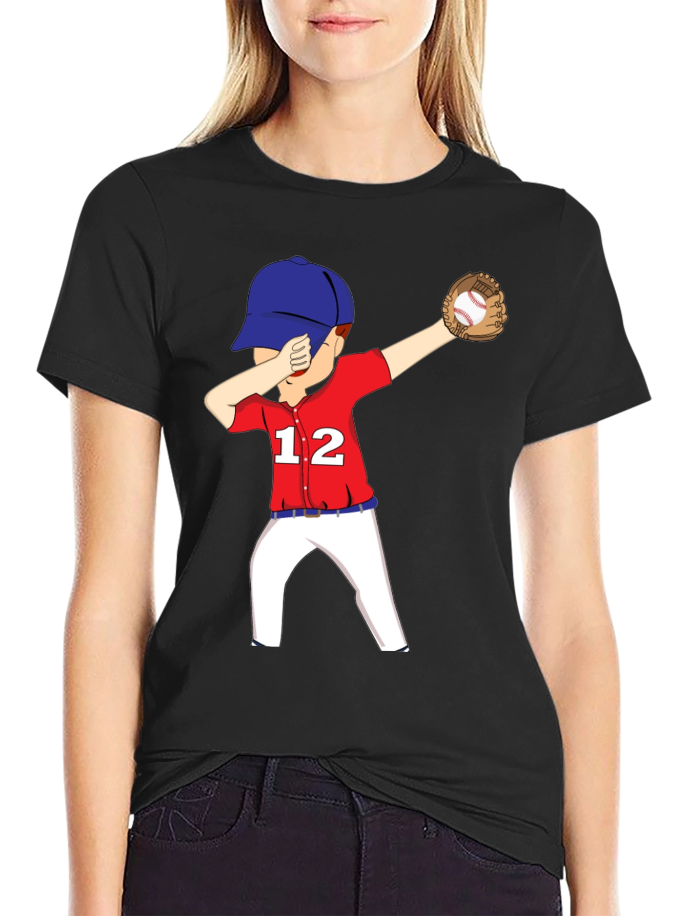 Black Dabbing Baseball Player Graphic T-Shirt view 2