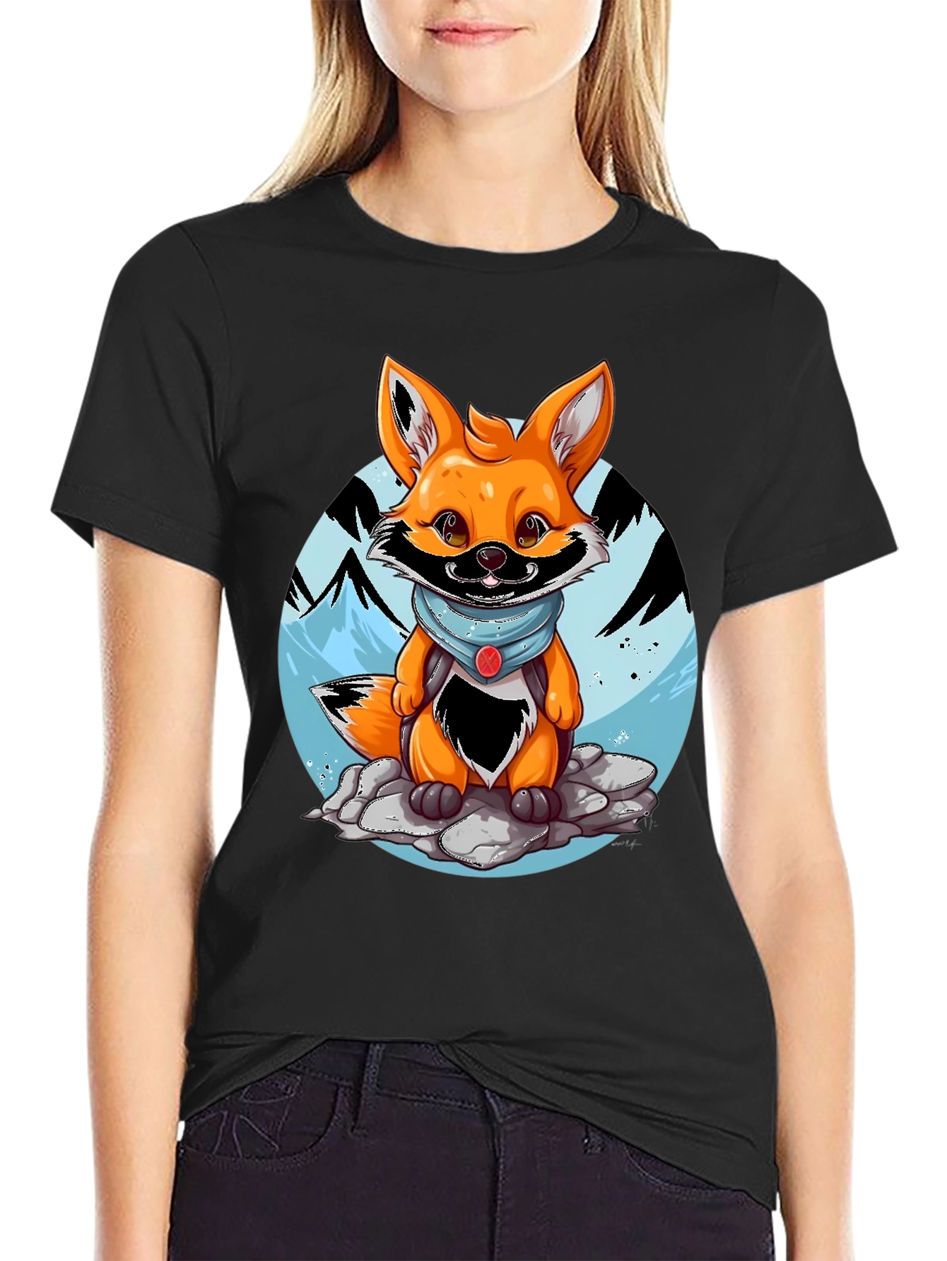Black Cartoon Fox Graphic Tee - Adventure Ready! view 2