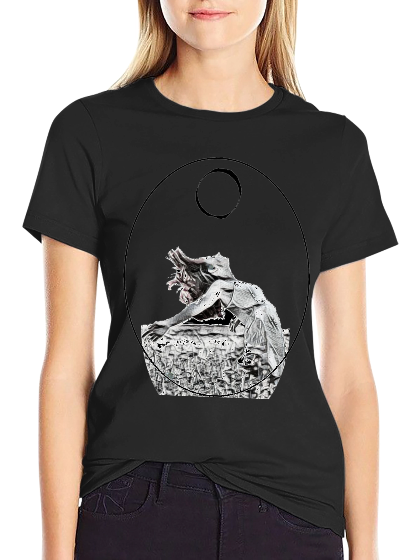 Black Abstract Graphic Print Black T-Shirt view 2