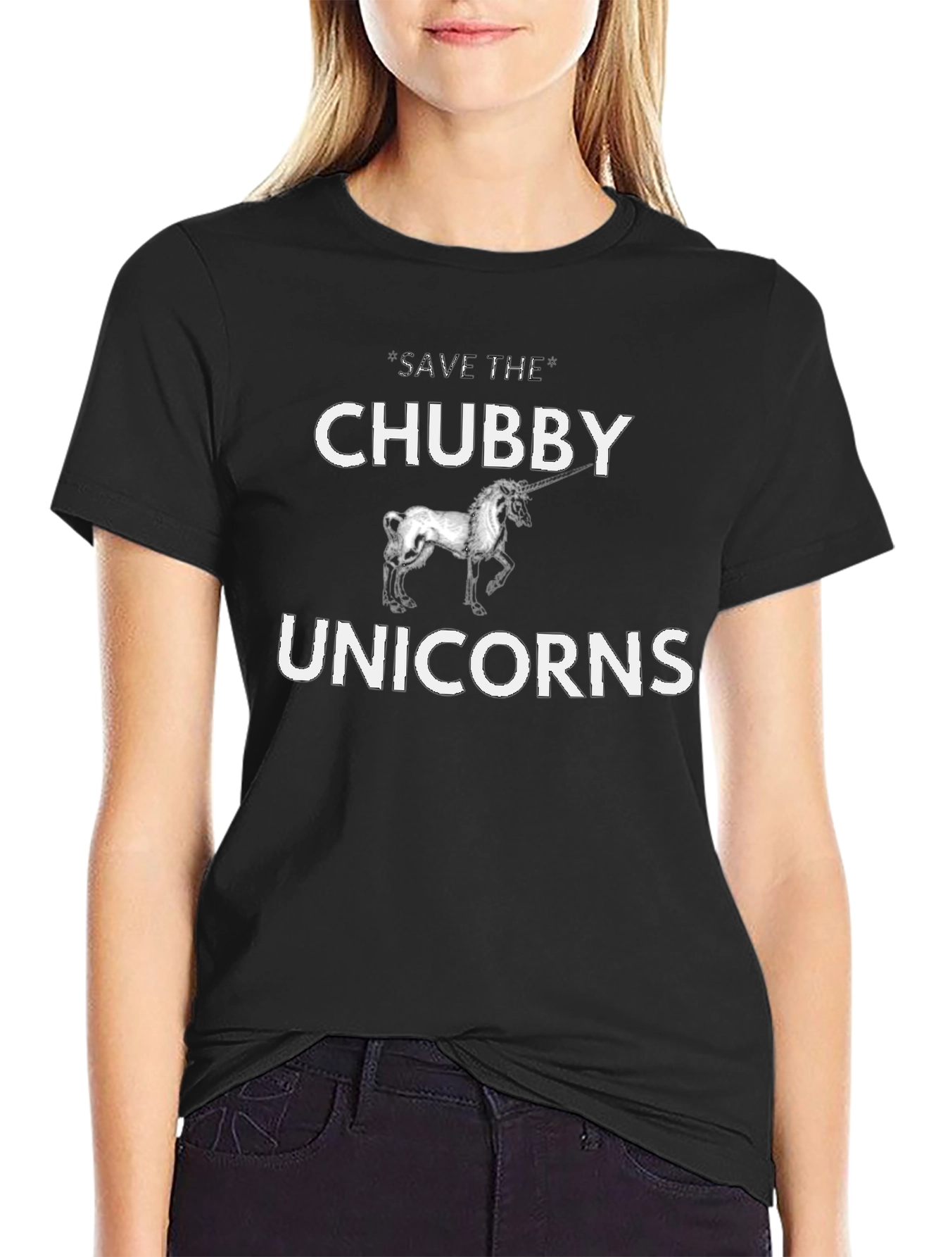 Black Save the Chubby Unicorns Black Graphic T-Shirt view 2