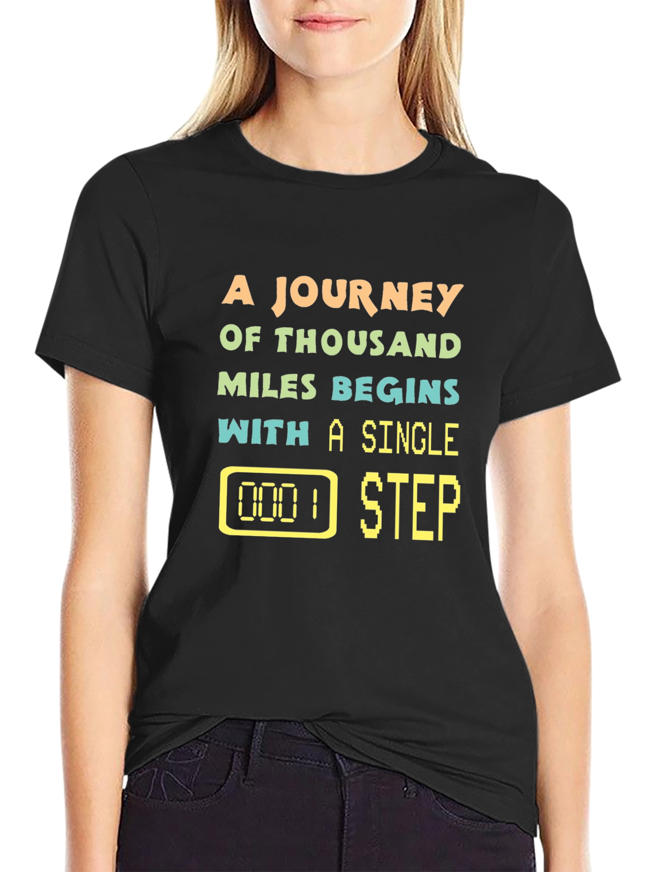 Black Journey of Thousand Miles Black T-Shirt view 2