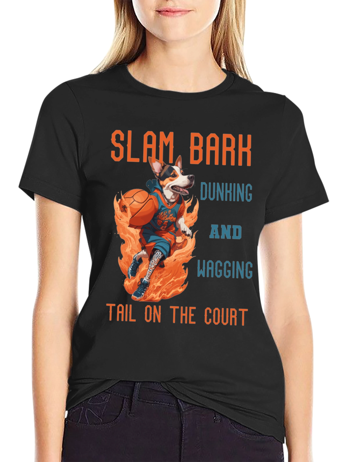 Black Slam Bark Dunking Dog Graphic T-Shirt view 2