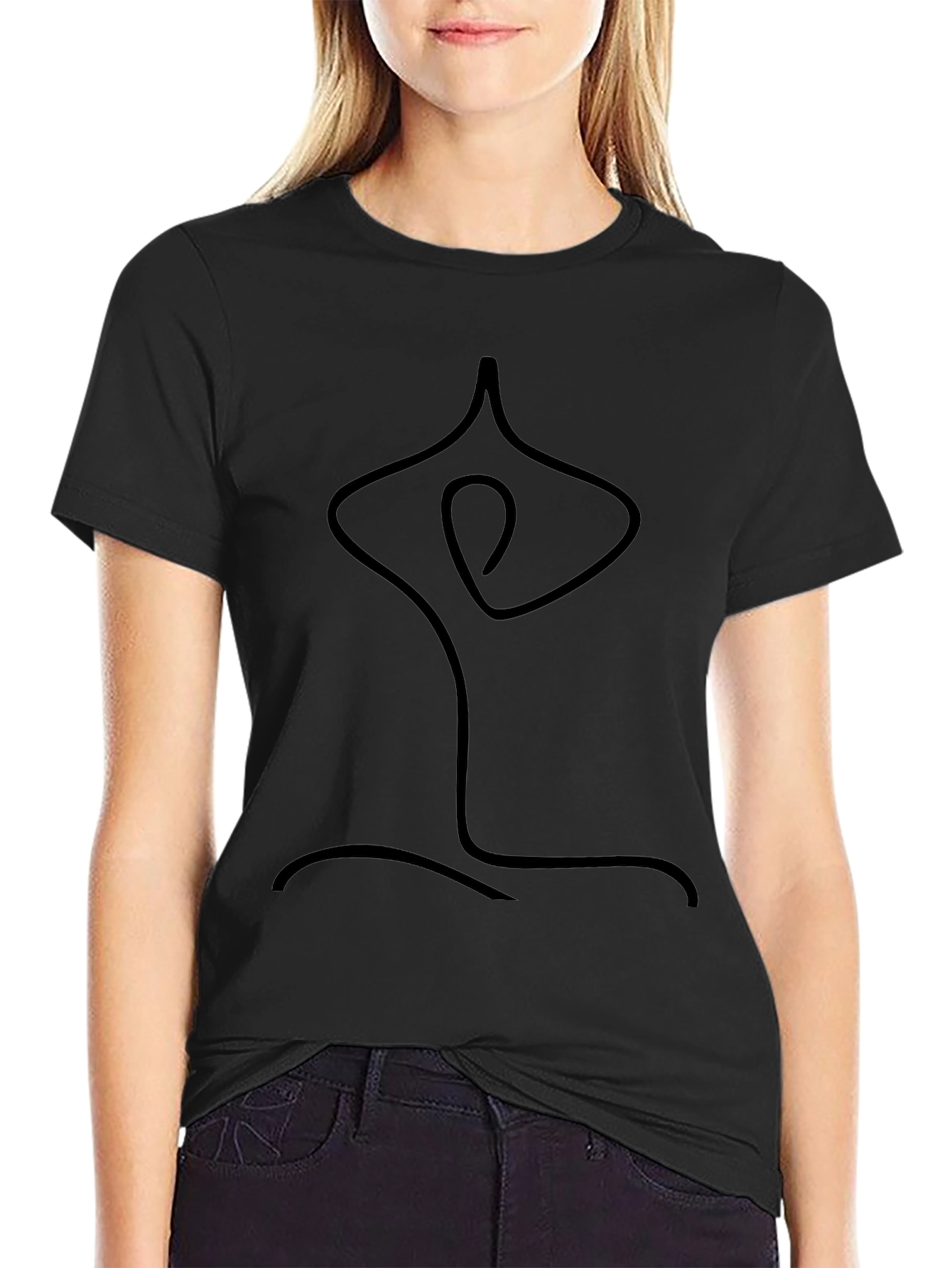 Black Minimalist Yoga Pose Graphic T-Shirt view 2