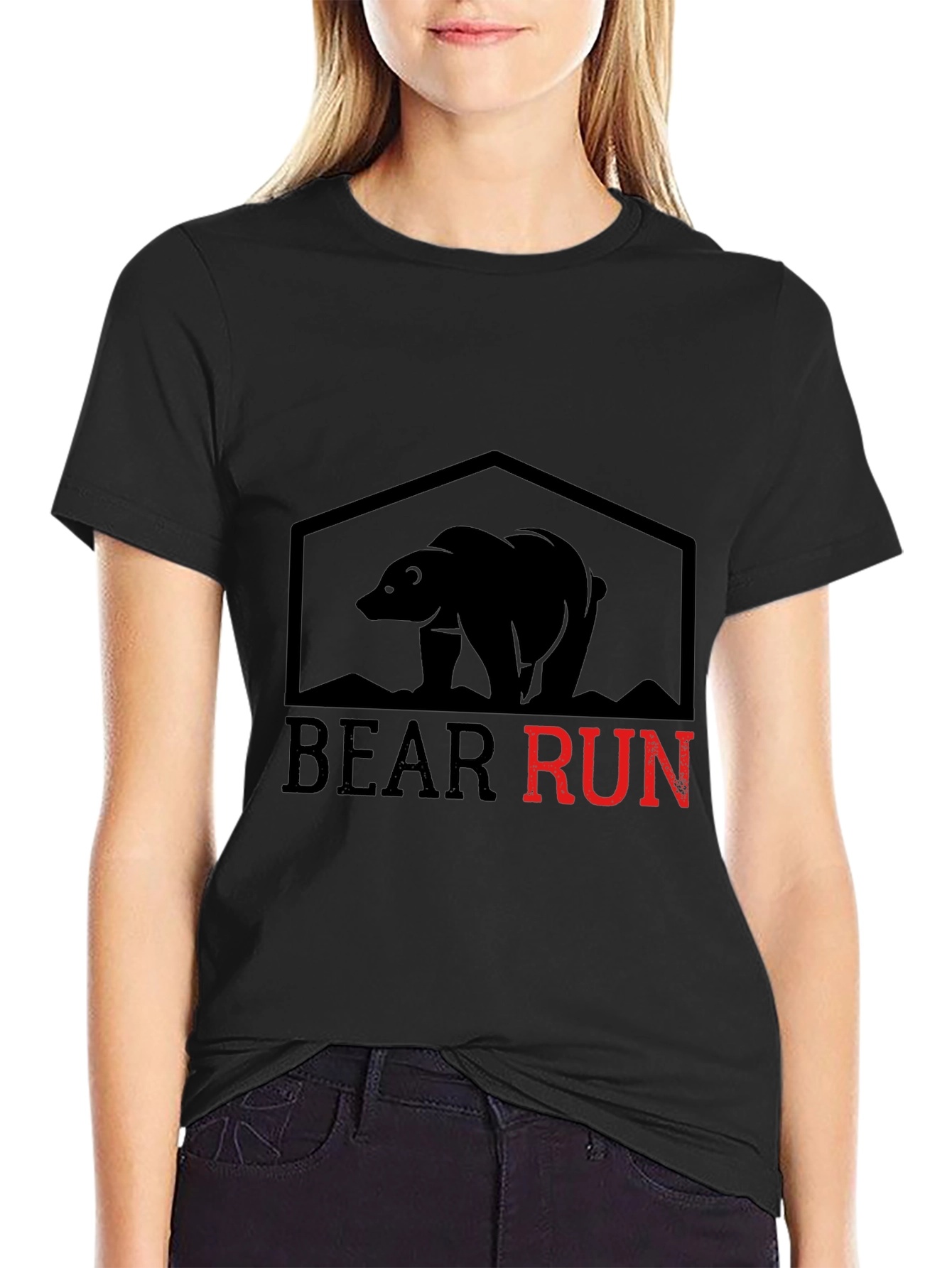 Black Bear Run Graphic Tee - Black Cotton T-Shirt view 2