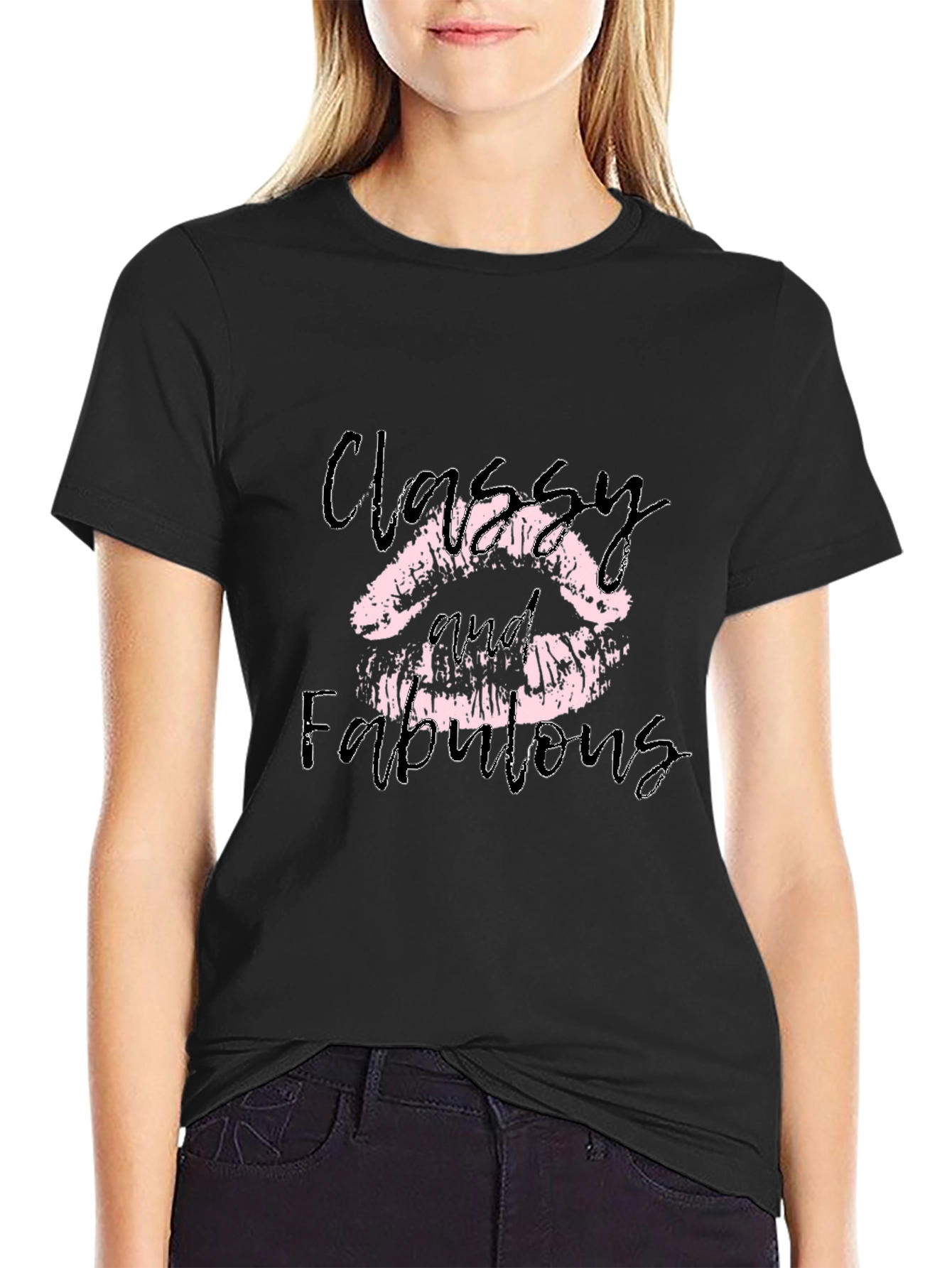 Black Classy & Fabulous Lips Graphic Tee view 2