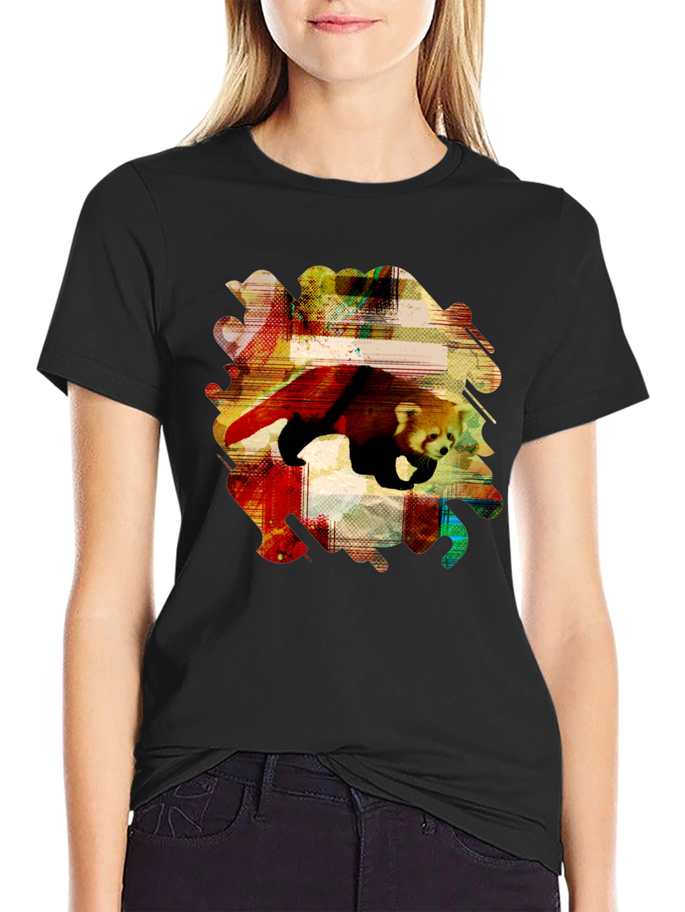 Black Red Panda Graphic Tee - Unique Abstract Design view 2