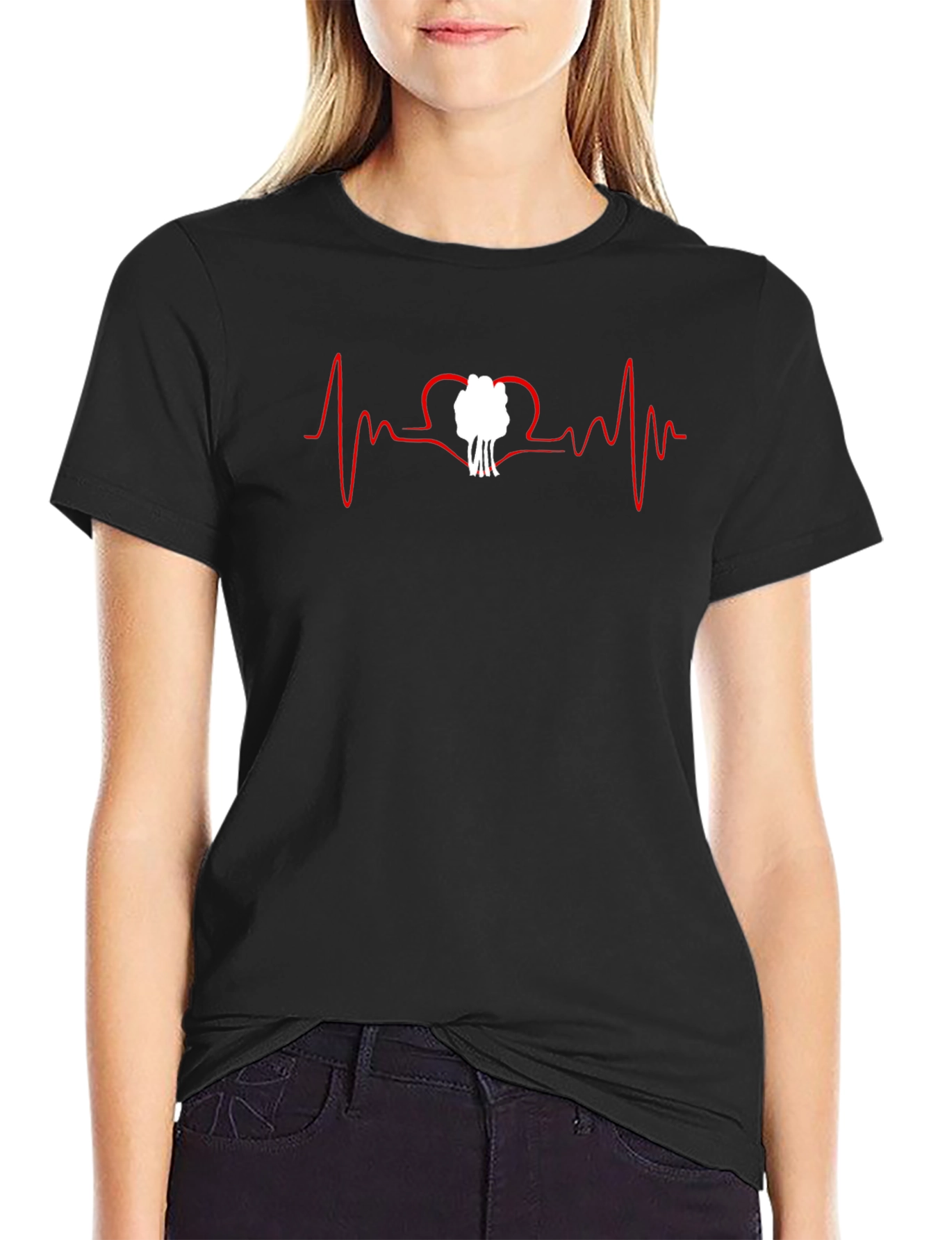 Black Heartbeat Lifeline Tree Hugger Graphic Tee - Black view 2