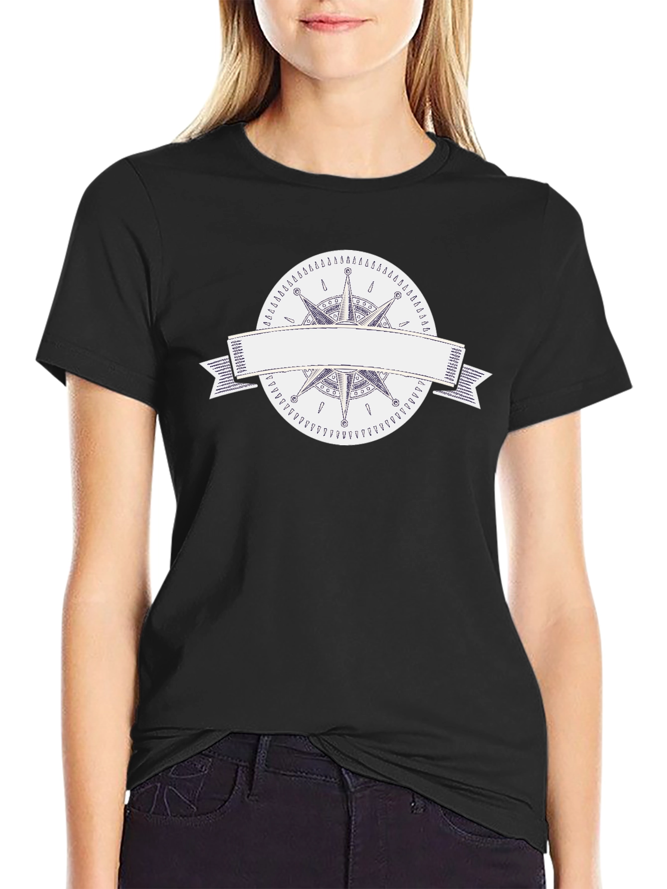 Black Men's Black T-Shirt with Compass Rose Graphic view 2