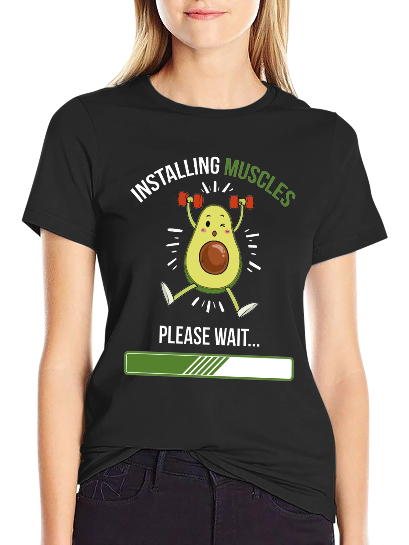 Black Installing Muscles Funny Avocado Gym T-Shirt view 2