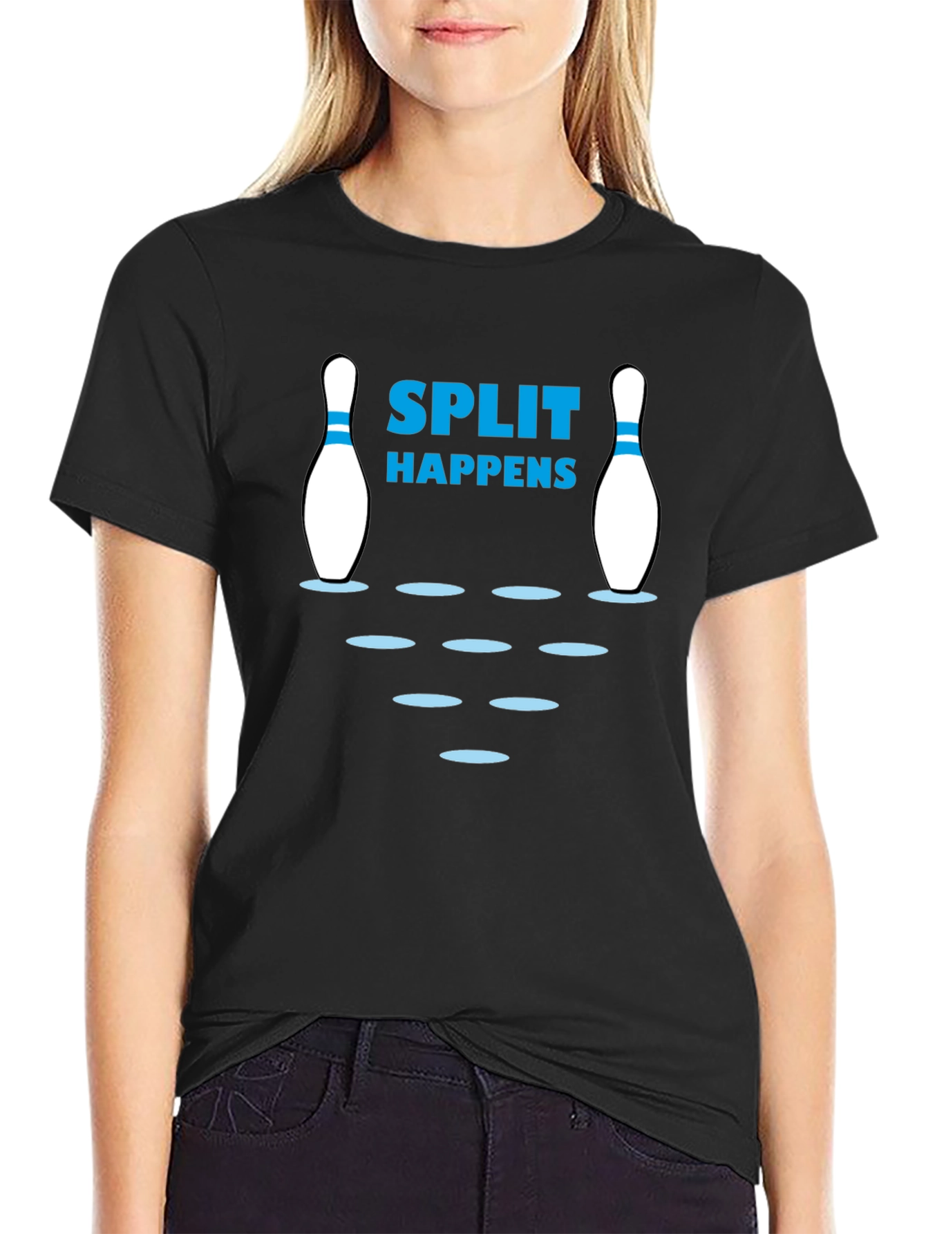 Black Split Happens Bowling T-Shirt - Funny Bowling Gift view 2